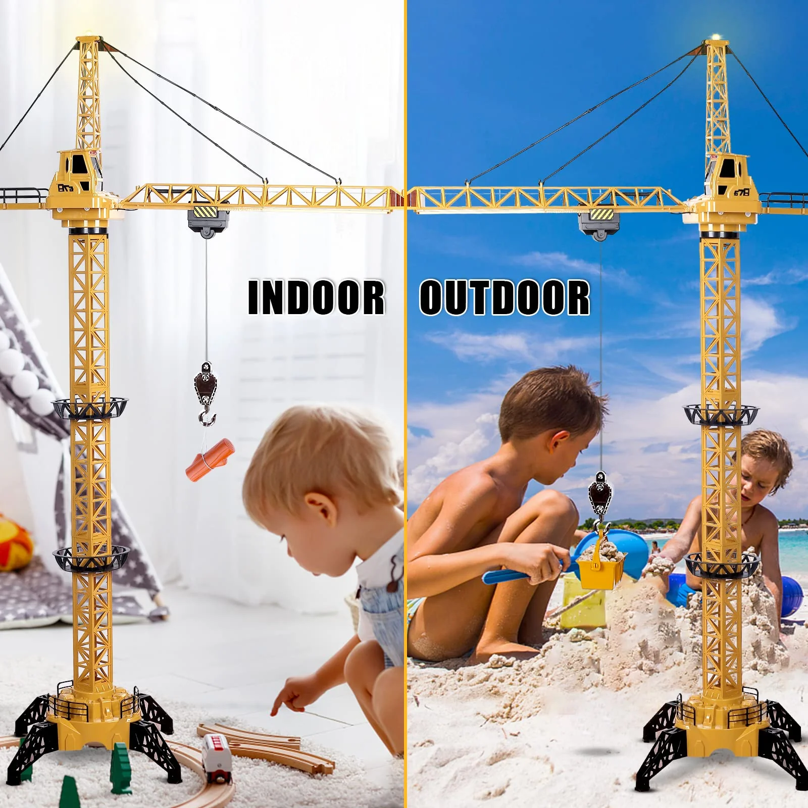 deAO RC Bauturmkran für Kinder, Ferngesteuerte Kran 128 cm Höhe, 6 Kanäle, 680 ° Rotation, Ferngesteuert Turmkran Spielzeug mit Lichter und Geräusche, Modell Die Cast, Geschenke für Jungen Mädchen - Image 2