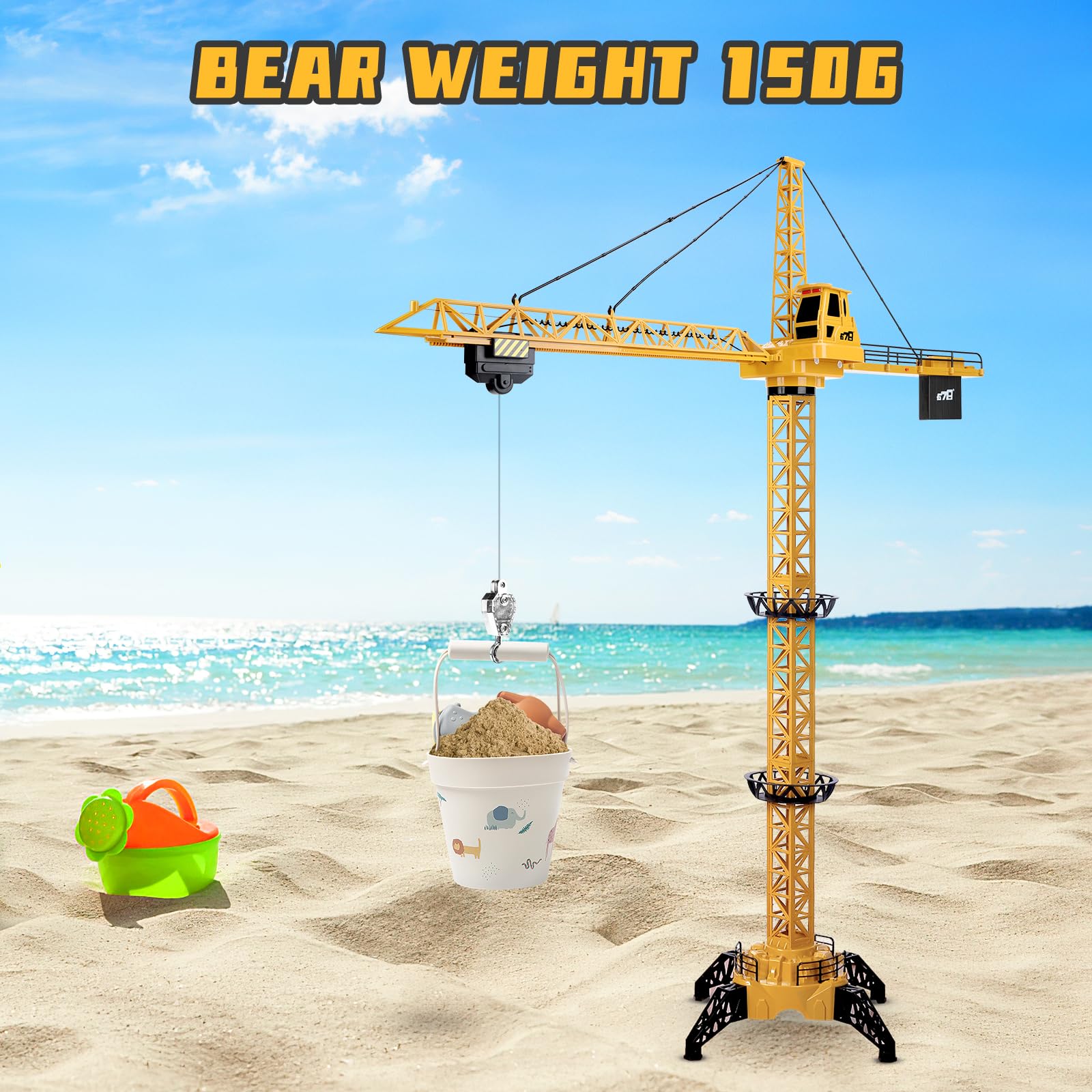 deAO RC Bauturmkran für Kinder, Ferngesteuerte Kran 128 cm Höhe, 6 Kanäle, 680 ° Rotation, Ferngesteuert Turmkran Spielzeug mit Lichter und Geräusche, Modell Die Cast, Geschenke für Jungen Mädchen - Image 3
