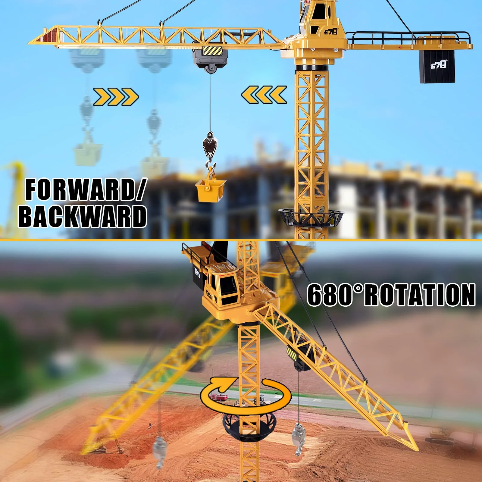 deAO RC Bauturmkran für Kinder, Ferngesteuerte Kran 128 cm Höhe, 6 Kanäle, 680 ° Rotation, Ferngesteuert Turmkran Spielzeug mit Lichter und Geräusche, Modell Die Cast, Geschenke für Jungen Mädchen - Image 5