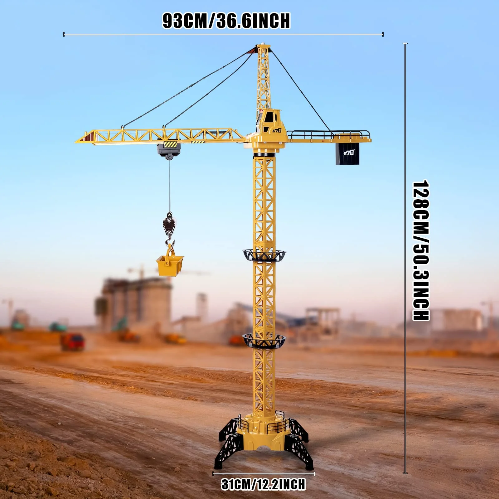 deAO RC Bauturmkran für Kinder, Ferngesteuerte Kran 128 cm Höhe, 6 Kanäle, 680 ° Rotation, Ferngesteuert Turmkran Spielzeug mit Lichter und Geräusche, Modell Die Cast, Geschenke für Jungen Mädchen - Image 7