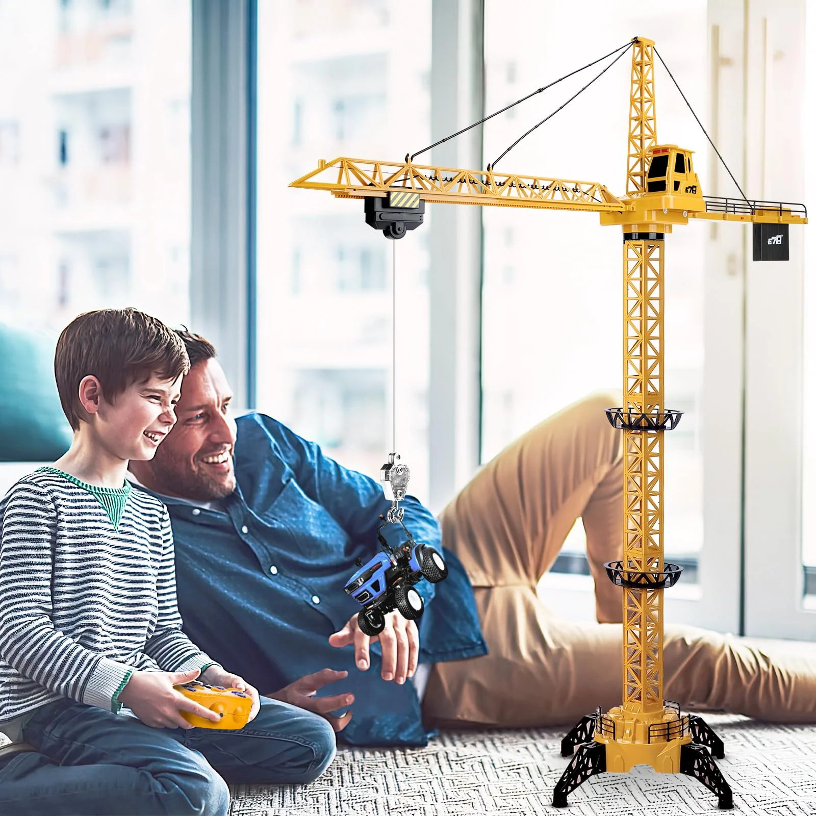 deAO RC Bauturmkran für Kinder, Ferngesteuerte Kran 128 cm Höhe, 6 Kanäle, 680 ° Rotation, Ferngesteuert Turmkran Spielzeug mit Lichter und Geräusche, Modell Die Cast, Geschenke für Jungen Mädchen - Image 8
