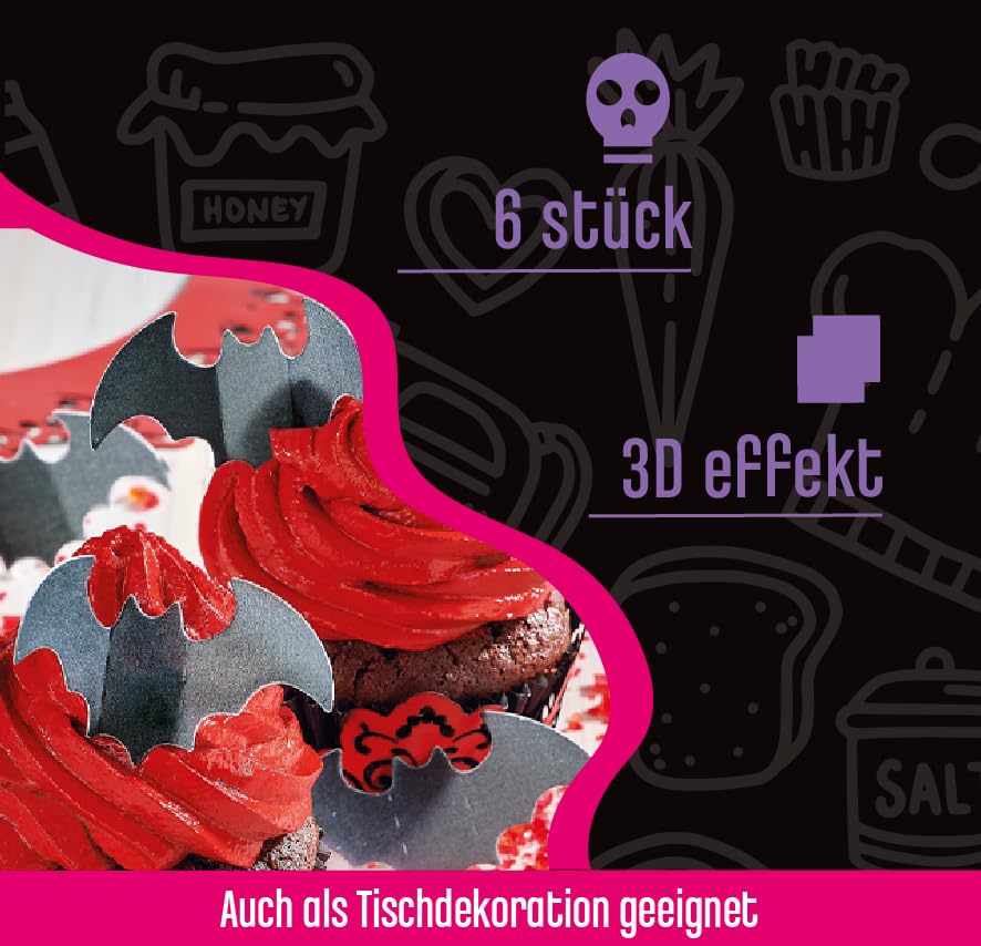 DECOCINO Halloween Oblaten Fledermäuse mit 3D-Effekt (12 Stk.) – Torten-Deko Kuchen-Deko Muffin-Deko Cupcake-Deko – Halloween-Deko aus Esspapier - Image 3