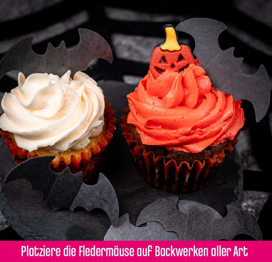 DECOCINO Halloween Oblaten Fledermäuse mit 3D-Effekt (12 Stk.) – Torten-Deko Kuchen-Deko Muffin-Deko Cupcake-Deko – Halloween-Deko aus Esspapier - Image 4