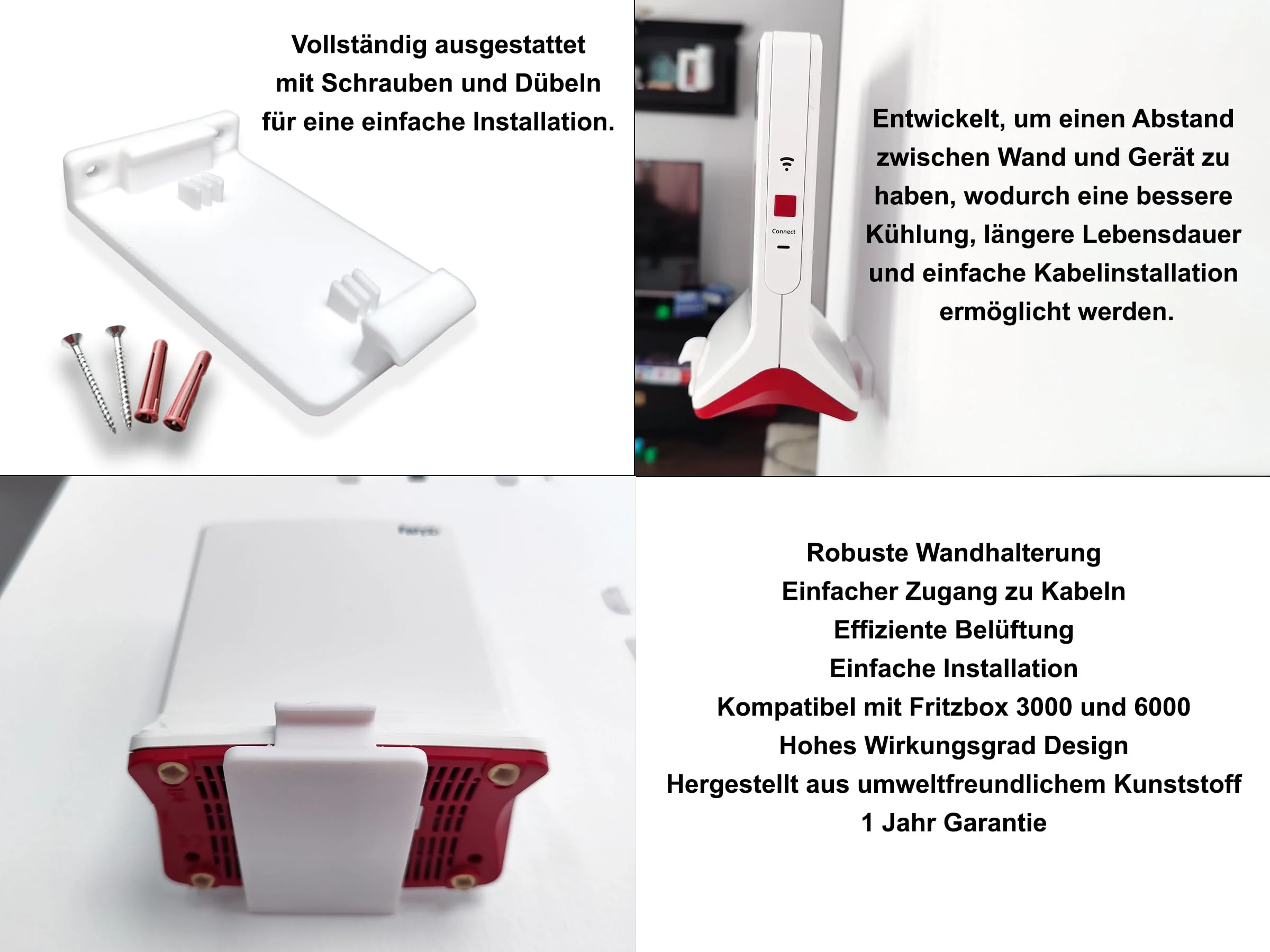 Decoralin Wandhalterung für Fritz Repeater 3000 und 6000, Robuste Halterung, Verbesserte Kühlung und Kabelmanagement, Weiß - Image 5