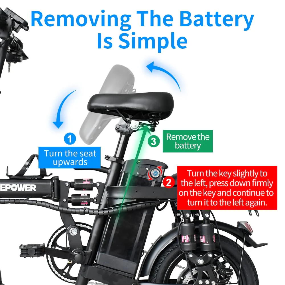 DEEPOWER Klappbares Elektrofahrrad, Elektrofahrrad, 48V 30Ah herausnehmbarer Akku, 90-135 KM PAS Meilenzahl, 250W Motor, Doppelscheibenbremsen, Citybike für Erwachsene (30Ah) - Image 4
