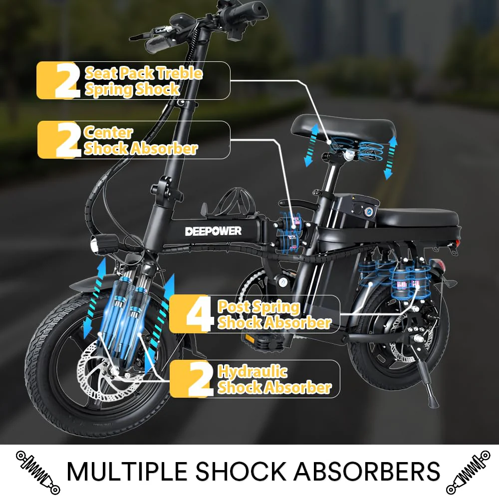 DEEPOWER Klappbares Elektrofahrrad, Elektrofahrrad, 48V 30Ah herausnehmbarer Akku, 90-135 KM PAS Meilenzahl, 250W Motor, Doppelscheibenbremsen, Citybike für Erwachsene (30Ah) - Image 9