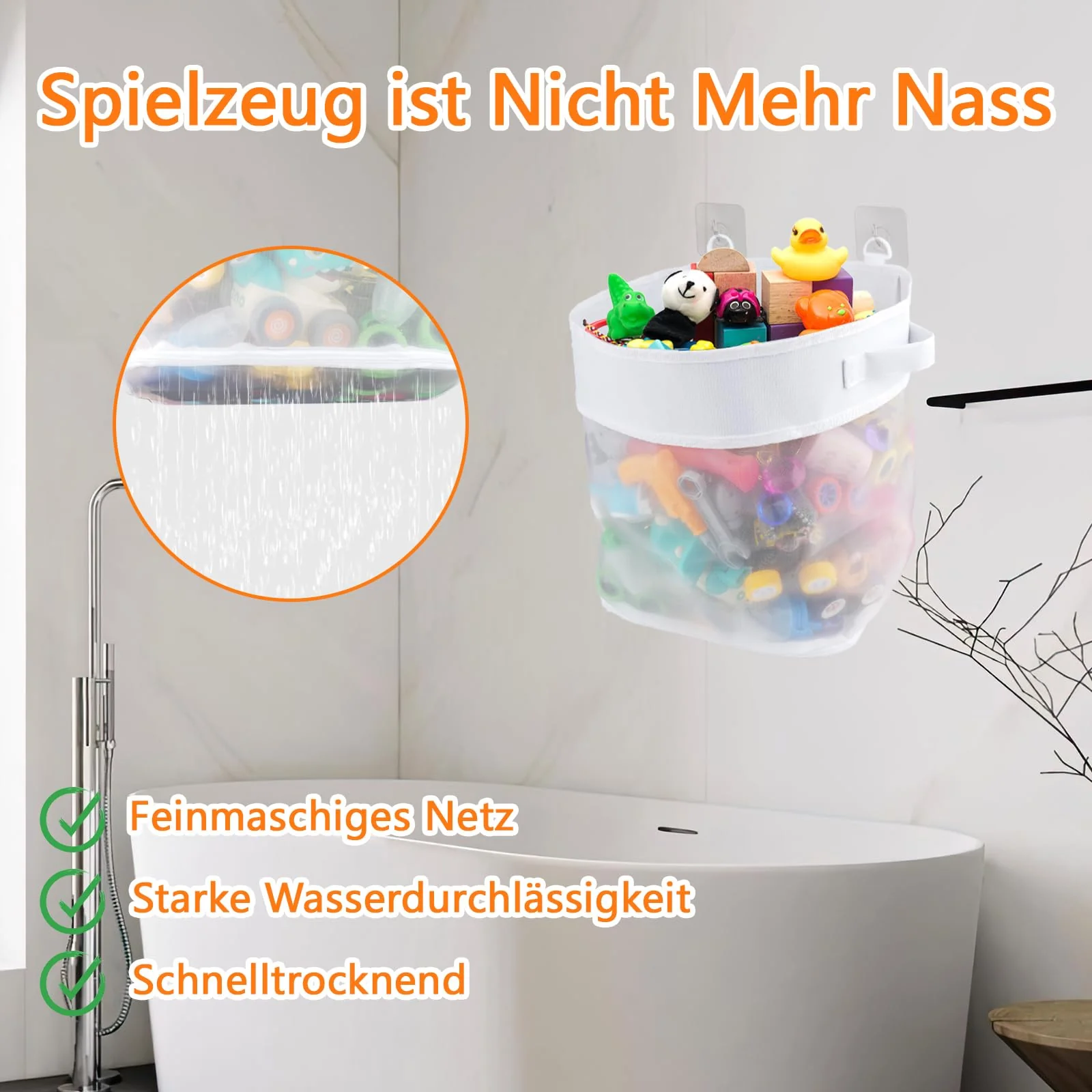 Deepton Badespielzeug Aufbewahrung, Mesh Netz Tasche, 4.15 Gallonen Fassungsvermögen, Modern, Minimalistisch, Neutral - Image 6