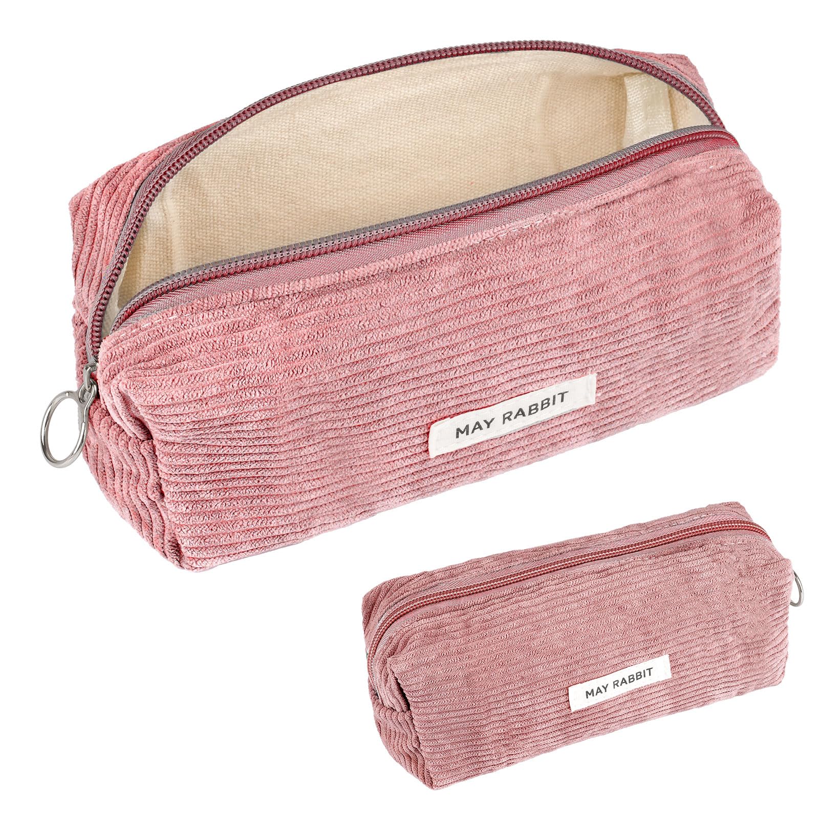 Deepton Mäppchen Cord-Stoff, Federmäppchen Milchig Rosa für Mädchen Teenager, Federtasche Stiftetasche Stiftemappe Pencil Case Schulmäppchen für Schule, Büro - Rosa