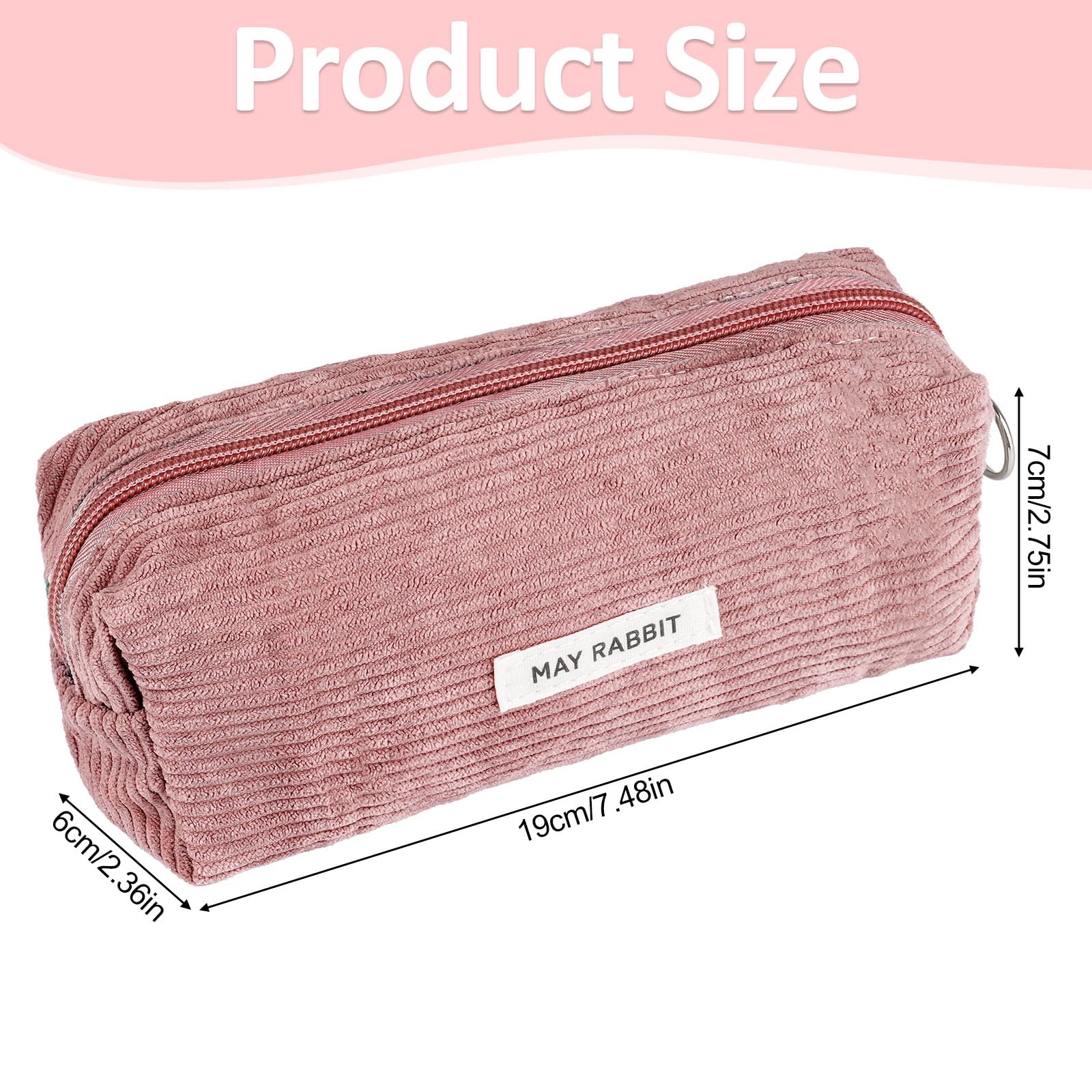 Deepton Mäppchen Cord-Stoff, Federmäppchen Milchig Rosa für Mädchen Teenager, Federtasche Stiftetasche Stiftemappe Pencil Case Schulmäppchen für Schule, Büro - Rosa - Image 3