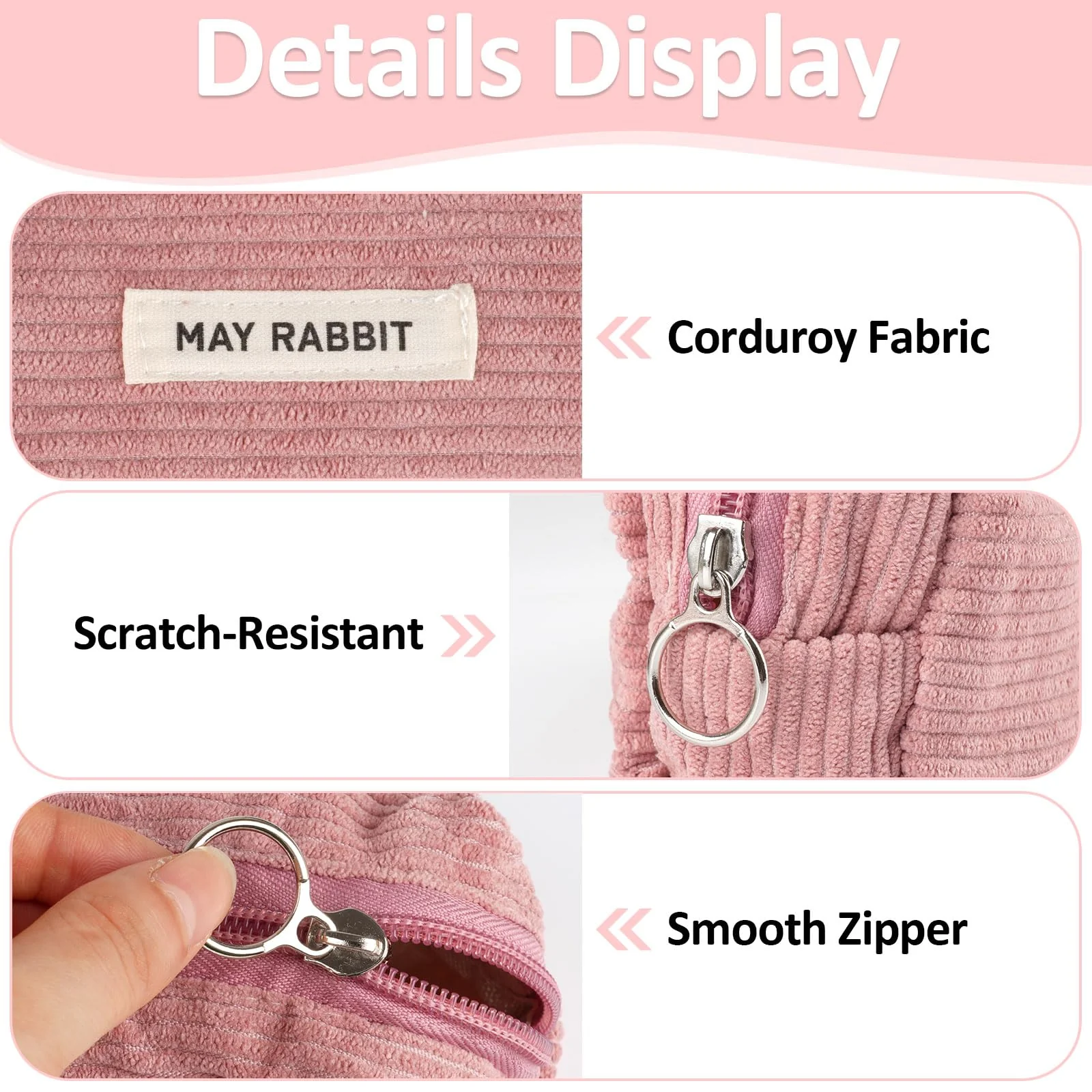 Deepton Mäppchen Cord-Stoff, Federmäppchen Milchig Rosa für Mädchen Teenager, Federtasche Stiftetasche Stiftemappe Pencil Case Schulmäppchen für Schule, Büro - Rosa - Image 5