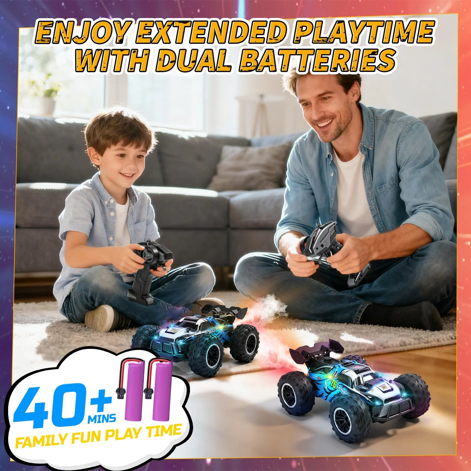 DEERC 1:16 4WD RC Auto mit Musik, LED Licht & Sprühfunktion, 2.4GHz Ferngesteuertes Auto mit Dual-Akku 40 Min Spielzeit, Offroad Fahrzeug mit One-Click-Demo, Geschenk für Kinder Jungen 5–12 Jahre - Image 3