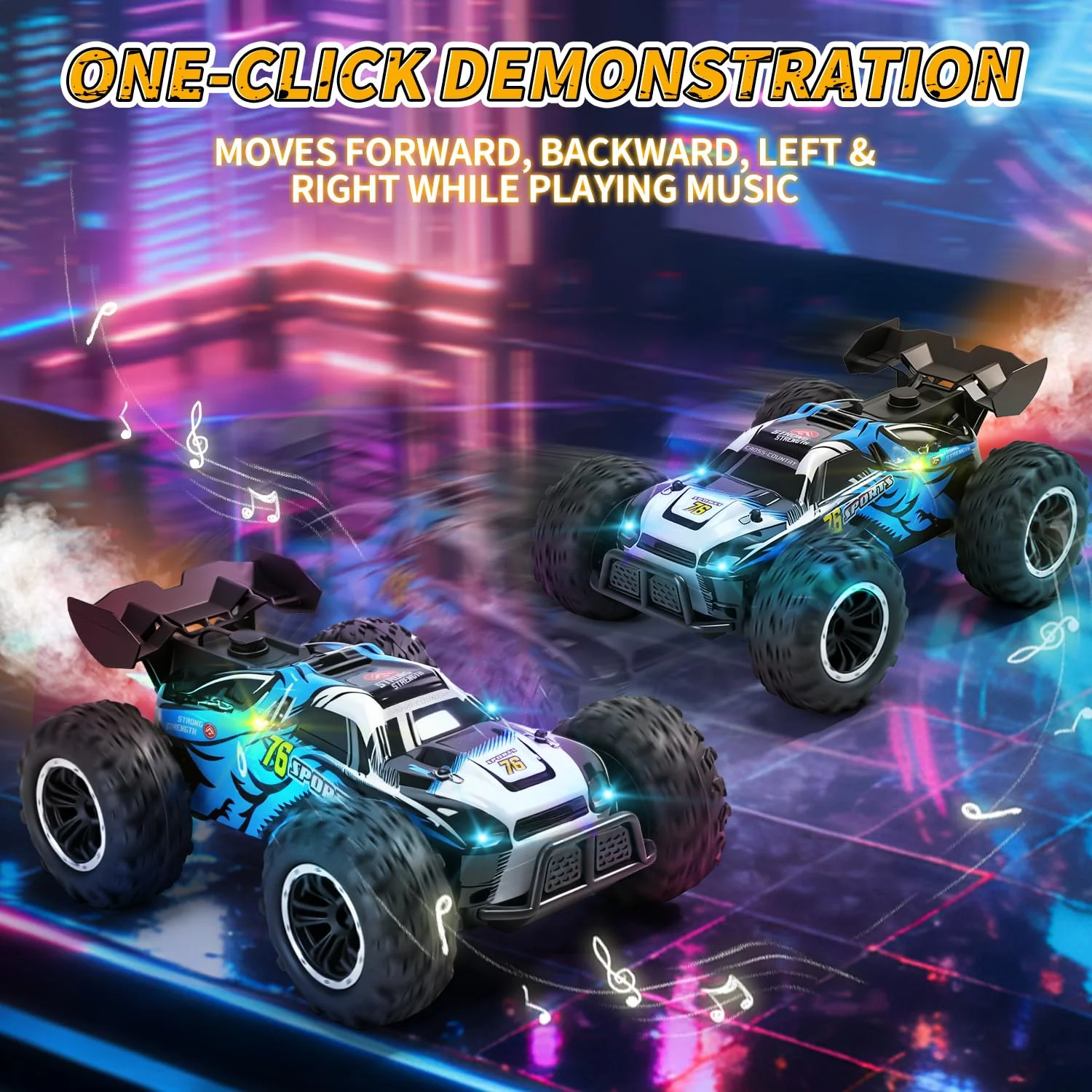DEERC 1:16 4WD RC Auto mit Musik, LED Licht & Sprühfunktion, 2.4GHz Ferngesteuertes Auto mit Dual-Akku 40 Min Spielzeit, Offroad Fahrzeug mit One-Click-Demo, Geschenk für Kinder Jungen 5–12 Jahre - Image 5