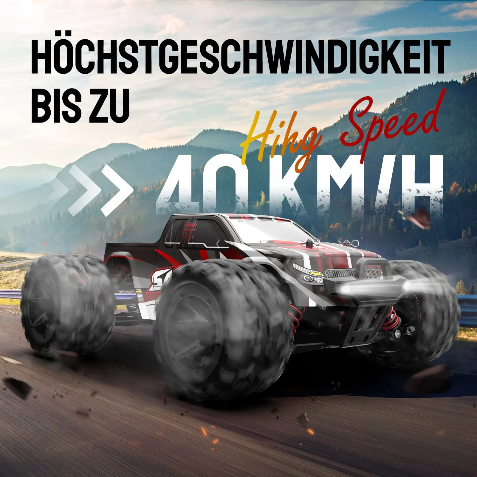 DEERC 9300 Ferngesteuertes Auto für Kinder,1/18 RC Car 4WD mit 40 km/h Hochgeschwindigkeits,2 Akku Lange Laufzeit,2,4 GHz Fernbedienung Geländewagen Outdoor Indoor Fahrzeug für Jungen Erwachsene - Image 7