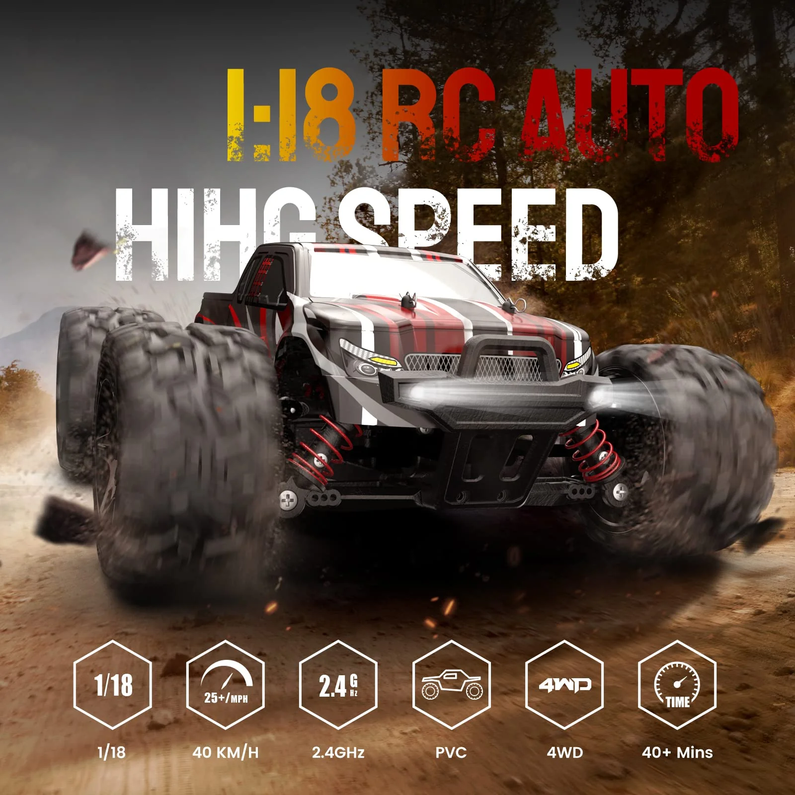 DEERC 9300 Ferngesteuertes Auto für Kinder,1/18 RC Car 4WD mit 40 km/h Hochgeschwindigkeits,2 Akku Lange Laufzeit,2,4 GHz Fernbedienung Geländewagen Outdoor Indoor Fahrzeug für Jungen Erwachsene - Image 8