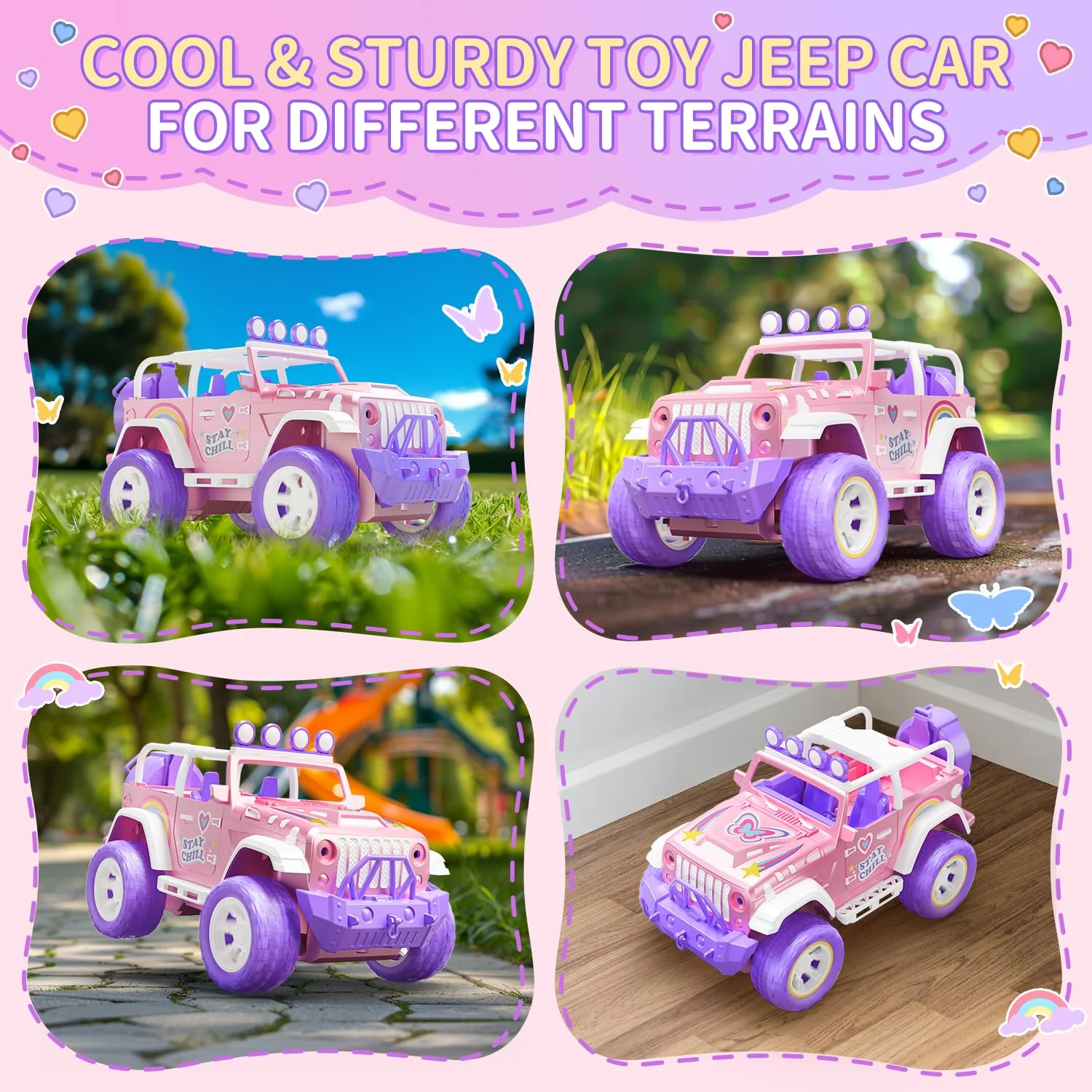 DEERC Pink Ferngesteuertes Auto für Mädchen mit Nebel und Musik, 1:16 RC Auto mit LED-Lichtern für Kinder, All-Terrain SUV Truck Geschenke, Geländewagen Spielzeugauto, Mädchen Spielzeug DE86-PI-DE4 - Image 2