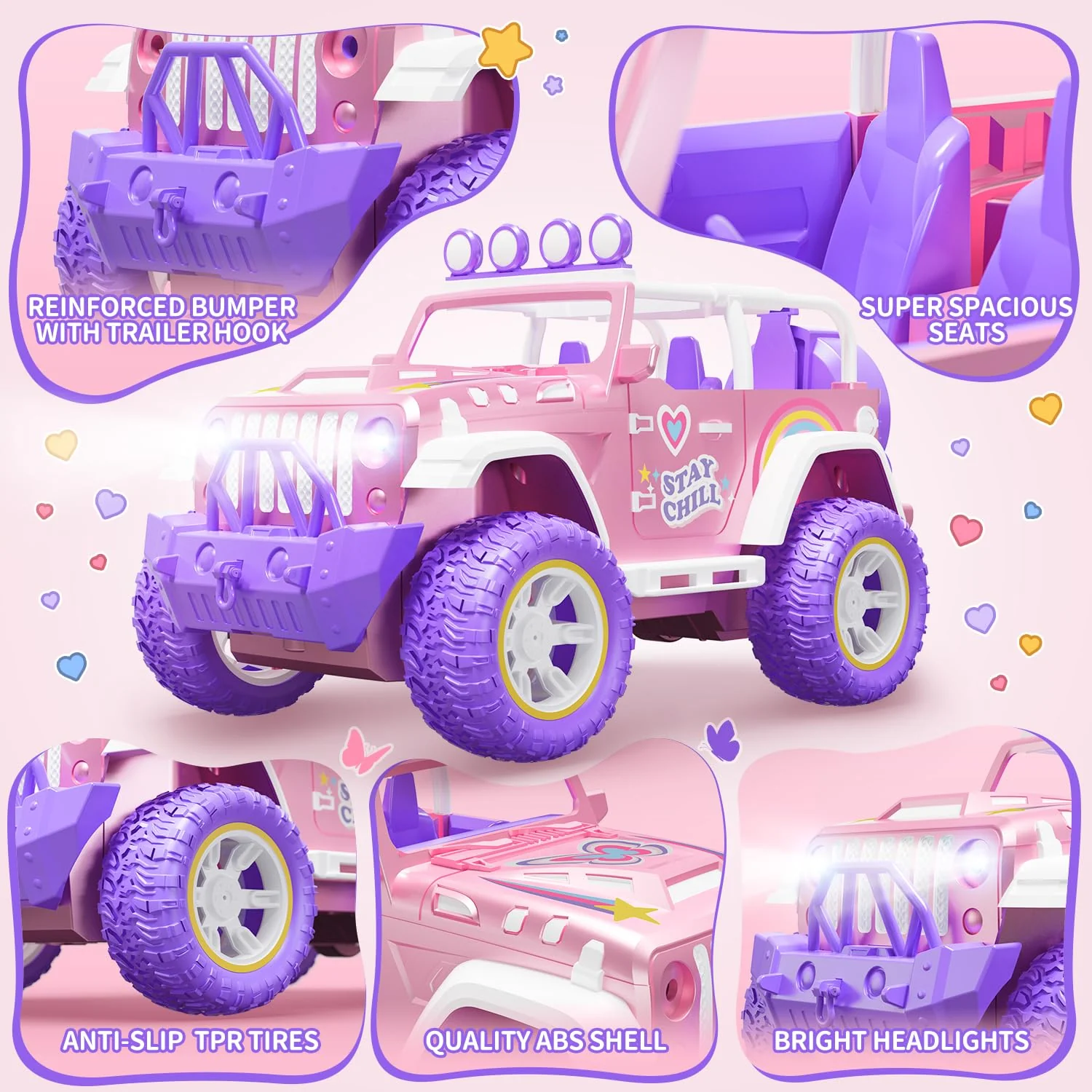 DEERC Pink Ferngesteuertes Auto für Mädchen mit Nebel und Musik, 1:16 RC Auto mit LED-Lichtern für Kinder, All-Terrain SUV Truck Geschenke, Geländewagen Spielzeugauto, Mädchen Spielzeug DE86-PI-DE4 - Image 4