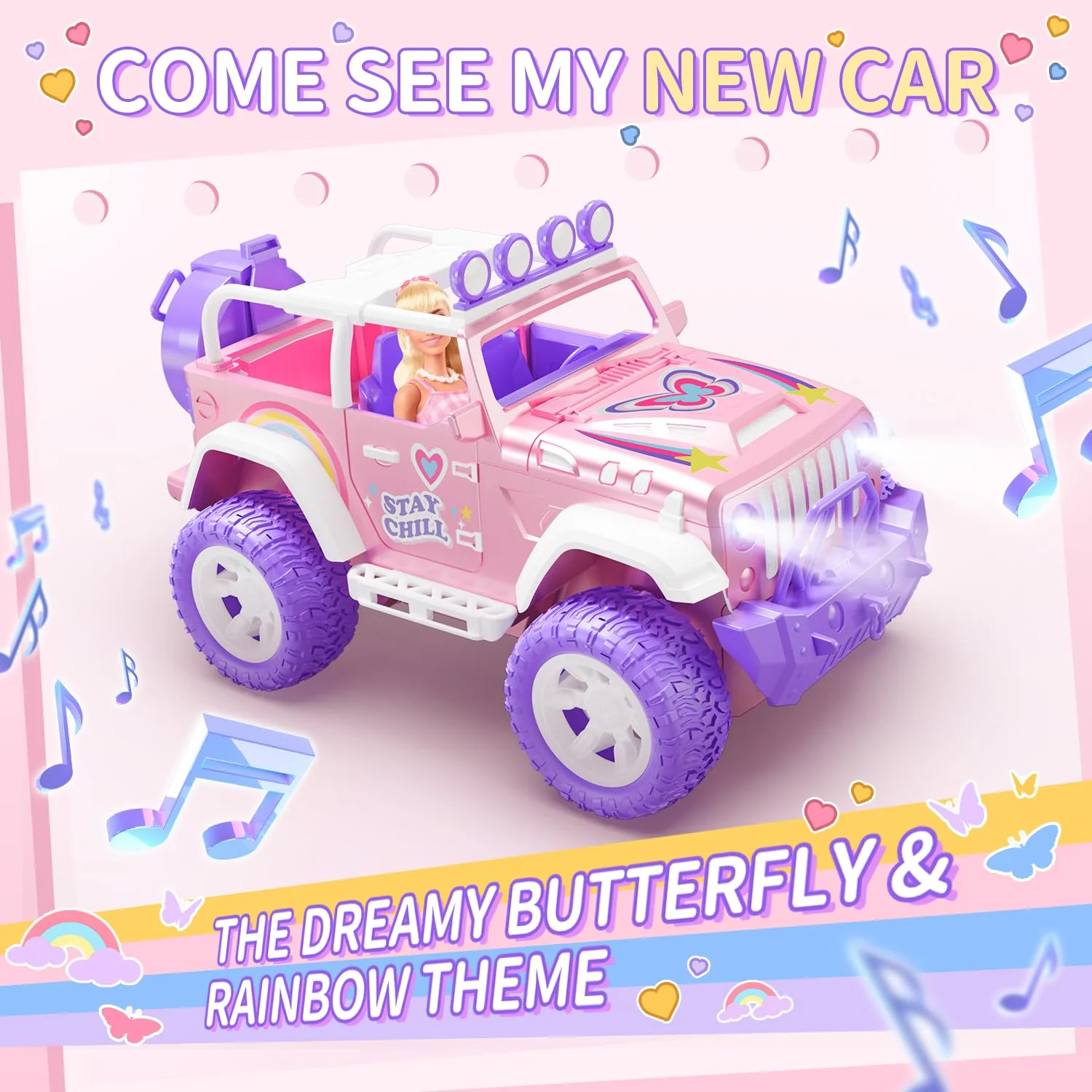 DEERC Pink Ferngesteuertes Auto für Mädchen mit Nebel und Musik, 1:16 RC Auto mit LED-Lichtern für Kinder, All-Terrain SUV Truck Geschenke, Geländewagen Spielzeugauto, Mädchen Spielzeug DE86-PI-DE4 - Image 5