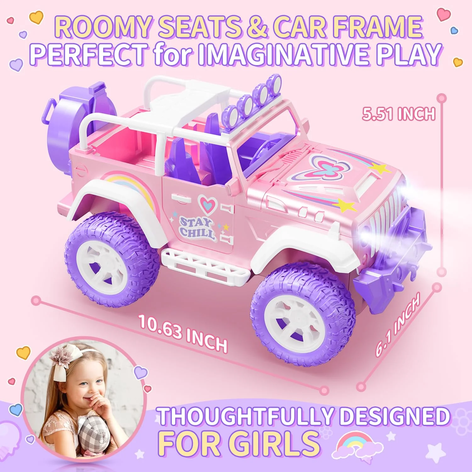 DEERC Pink Ferngesteuertes Auto für Mädchen mit Nebel und Musik, 1:16 RC Auto mit LED-Lichtern für Kinder, All-Terrain SUV Truck Geschenke, Geländewagen Spielzeugauto, Mädchen Spielzeug DE86-PI-DE4 - Image 7