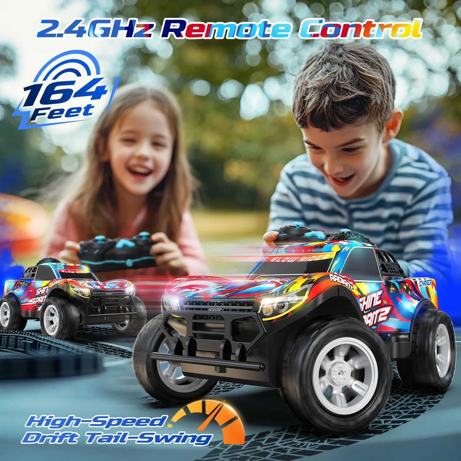 DEERC RC-Auto für Kinder 4-8 Jahre, All-Terrain Sprühfunktion RC Truck, Musik & LED-Lichtern, 2.4 GHz Fernsteuerungsauto, 2 Akkus,40 Min. Geschenk-Spielzeug für Kinder Indoor & Outdoor - Image 2