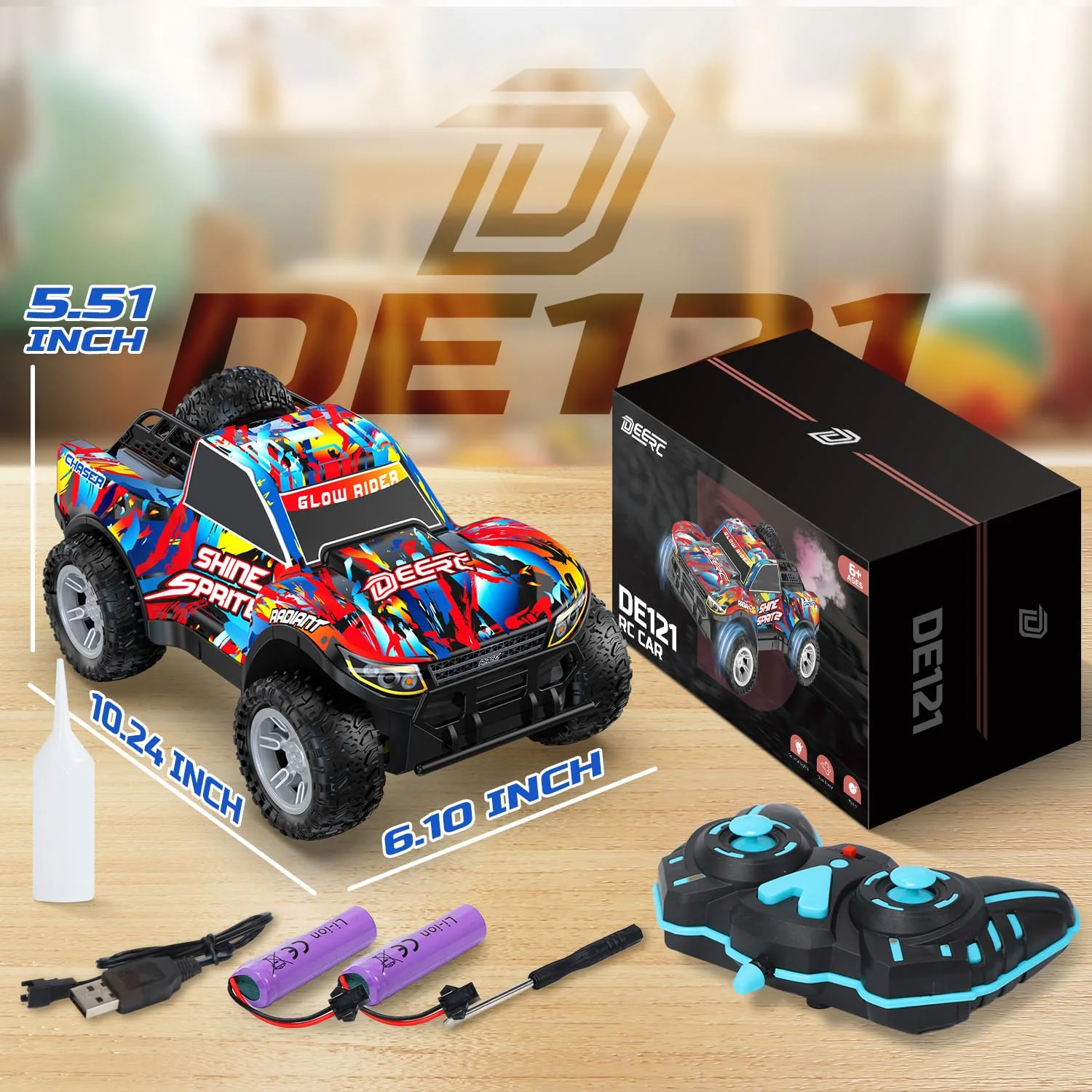 DEERC RC-Auto für Kinder 4-8 Jahre, All-Terrain Sprühfunktion RC Truck, Musik & LED-Lichtern, 2.4 GHz Fernsteuerungsauto, 2 Akkus,40 Min. Geschenk-Spielzeug für Kinder Indoor & Outdoor - Image 7