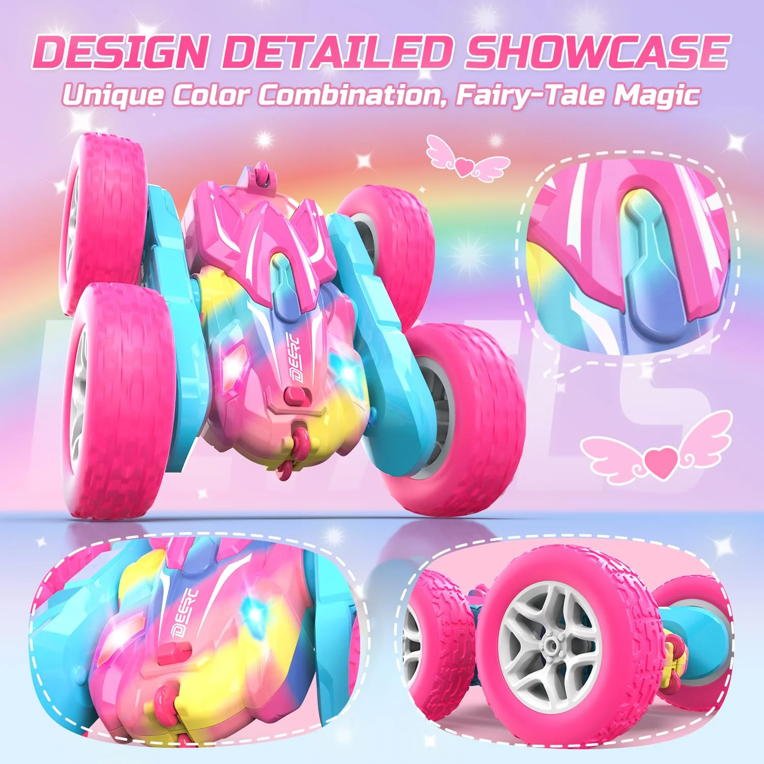 DEERC Rosa Ferngesteuertes Auto für Mädchen mit Buntem Licht, RC Stuntautos, 360° drehbares RC Stuntauto 4WD RC Spielzeugautos für Mädchen ab 6 Jahren - Image 5