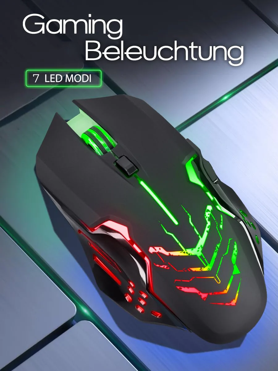 Defender® Katana Kabellose Gaming Maus - Geräuschlose Klicks - 5 programmierbare Tasten - RGB-Beleuchtung(On/Off) - bis zu 240 hrs Akkulaufzeit - Wireless Gamer Maus für PC, Mac, Laptop - Image 12