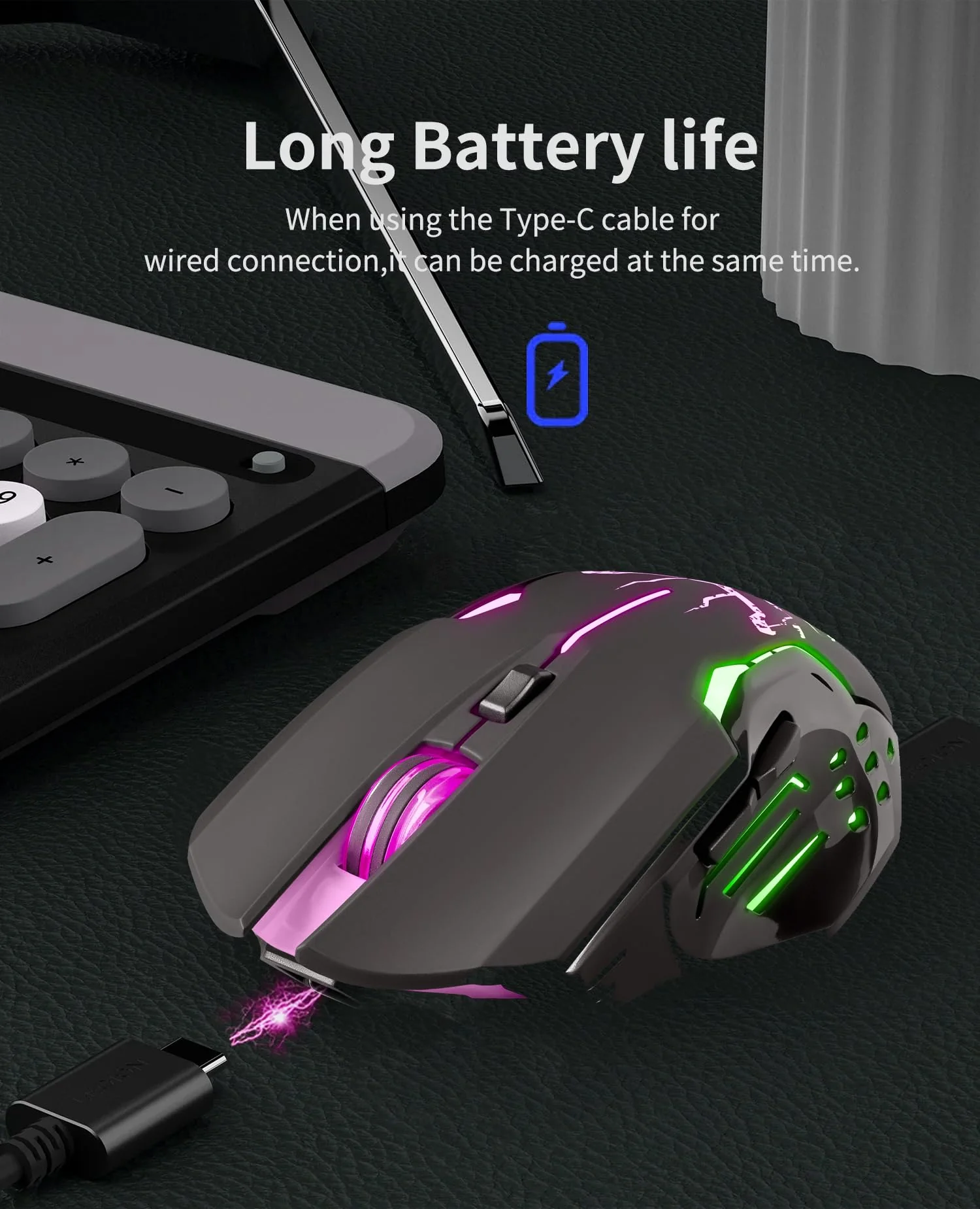 Defender® Katana Kabellose Gaming Maus - Geräuschlose Klicks - 5 programmierbare Tasten - RGB-Beleuchtung(On/Off) - bis zu 240 hrs Akkulaufzeit - Wireless Gamer Maus für PC, Mac, Laptop - Image 2