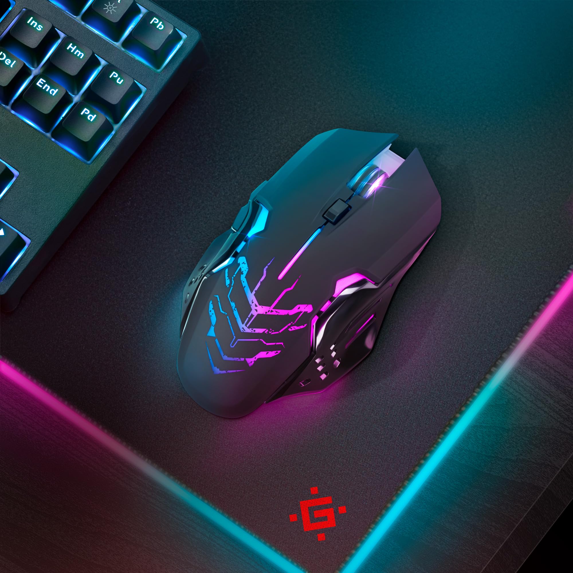 Defender® Katana Kabellose Gaming Maus - Geräuschlose Klicks - 5 programmierbare Tasten - RGB-Beleuchtung(On/Off) - bis zu 240 hrs Akkulaufzeit - Wireless Gamer Maus für PC, Mac, Laptop - Image 4