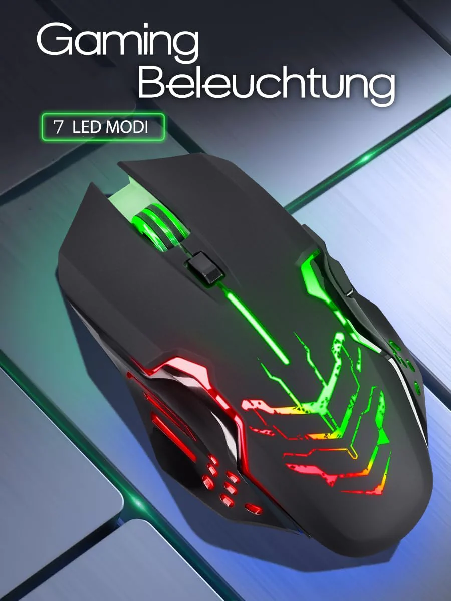 Defender® Katana Kabellose Gaming Maus - Geräuschlose Klicks - 5 programmierbare Tasten - RGB-Beleuchtung(On/Off) - bis zu 240 hrs Akkulaufzeit - Wireless Gamer Maus für PC, Mac, Laptop - Image 8