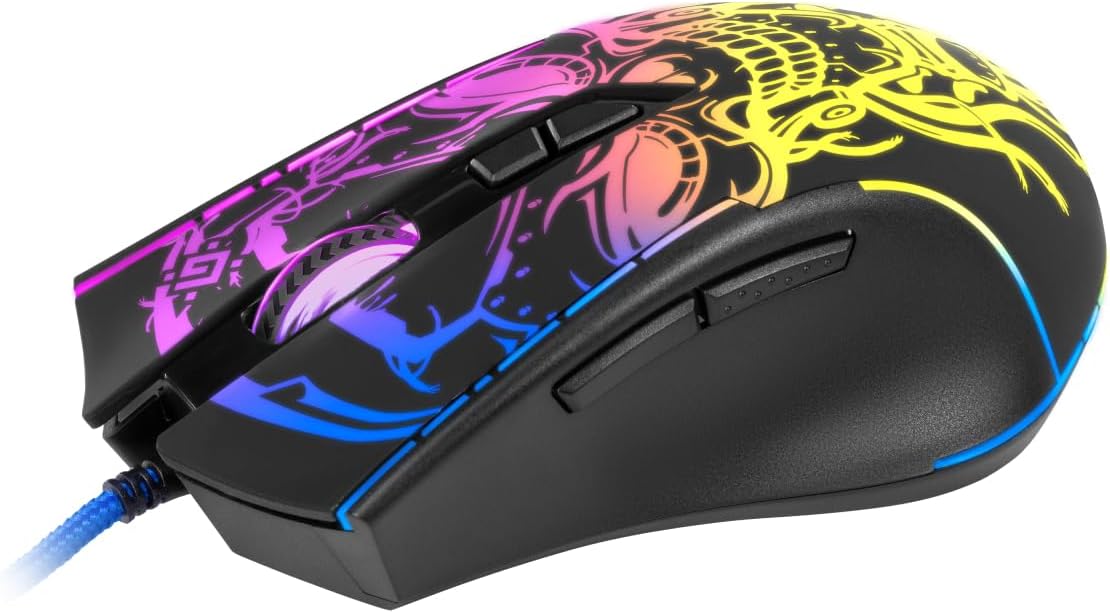 Defender Bulletstorm GM-928 Kabelgebundene Gaming-Maus, ergonomische Maus mit optischem Sensor, 7 Tasten, 4 DPI-Einstellungen, mehrfarbige Hintergrundbeleuchtung, Soft-Touch-Gehäuse, schwarz - Image 2