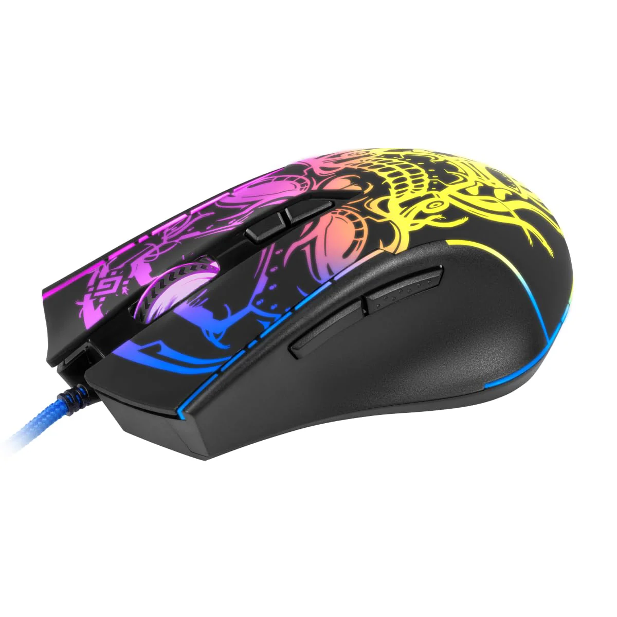 Defender Bulletstorm GM-928 Kabelgebundene Gaming-Maus, ergonomische Maus mit optischem Sensor, 7 Tasten, 4 DPI-Einstellungen, mehrfarbige Hintergrundbeleuchtung, Soft-Touch-Gehäuse, schwarz - Image 4