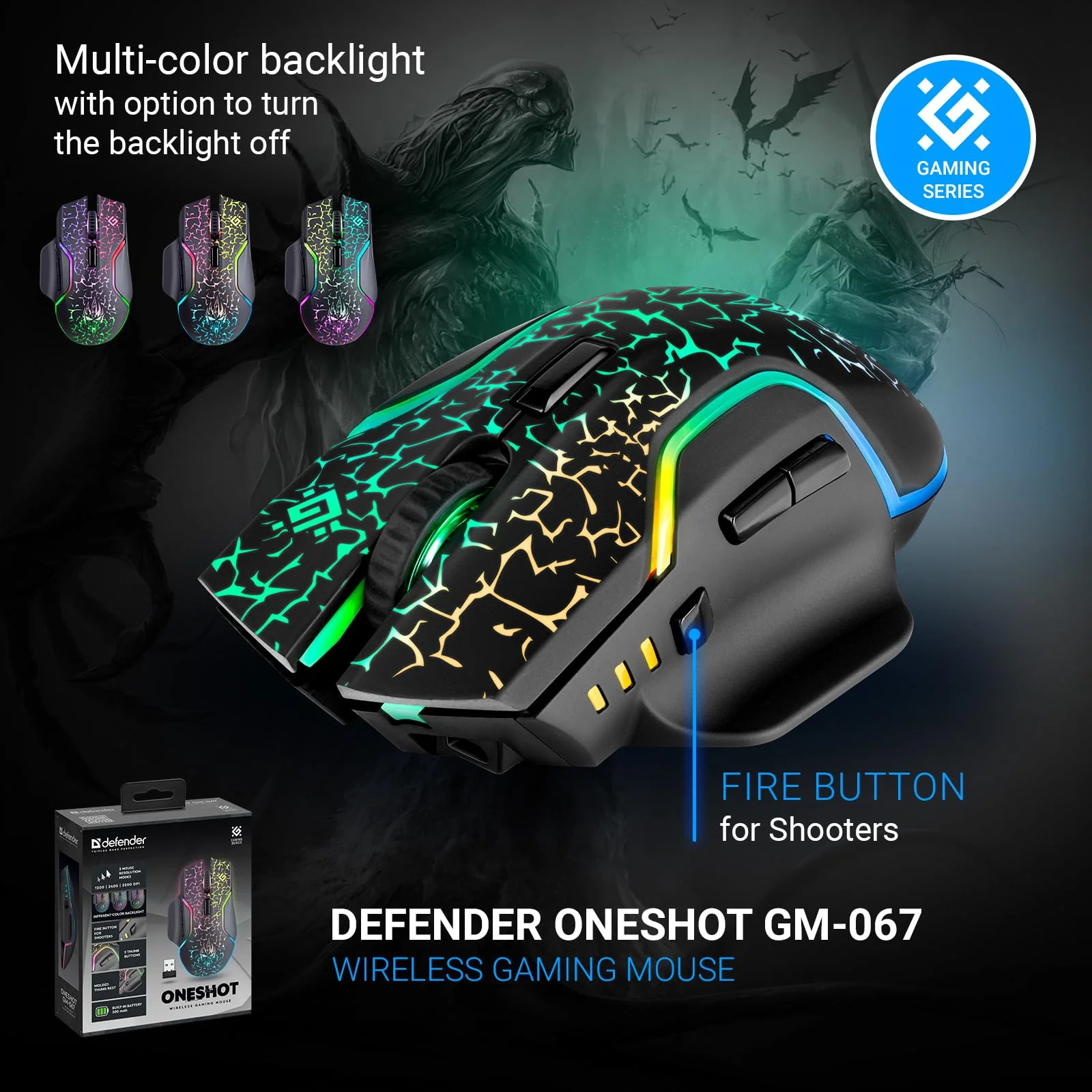 Defender Oneshot kabellose Gaming Maus 3200 DPI, 5 programmierbare Tasten, mehrfarbige RGB-Beleuchtung, bis zu 240 hrs Akkulaufzeit, Computermaus für PC, Mac, Laptop, Schwarz - Image 5