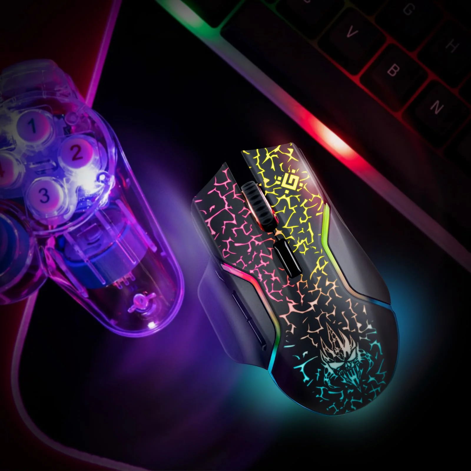 Defender Oneshot kabellose Gaming Maus 3200 DPI, 5 programmierbare Tasten, mehrfarbige RGB-Beleuchtung, bis zu 240 hrs Akkulaufzeit, Computermaus für PC, Mac, Laptop, Schwarz - Image 6