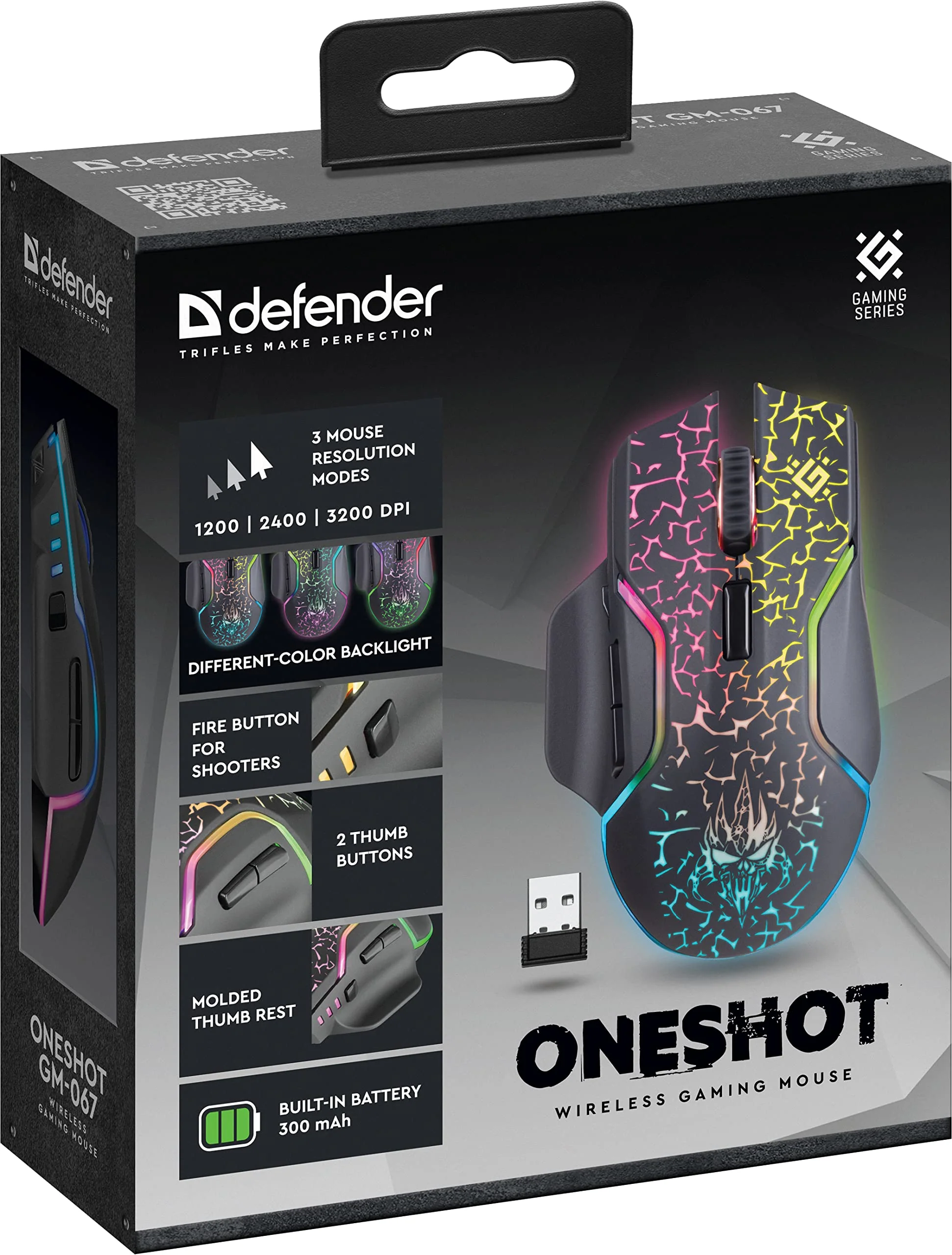 Defender Oneshot kabellose Gaming Maus 3200 DPI, 5 programmierbare Tasten, mehrfarbige RGB-Beleuchtung, bis zu 240 hrs Akkulaufzeit, Computermaus für PC, Mac, Laptop, Schwarz - Image 7