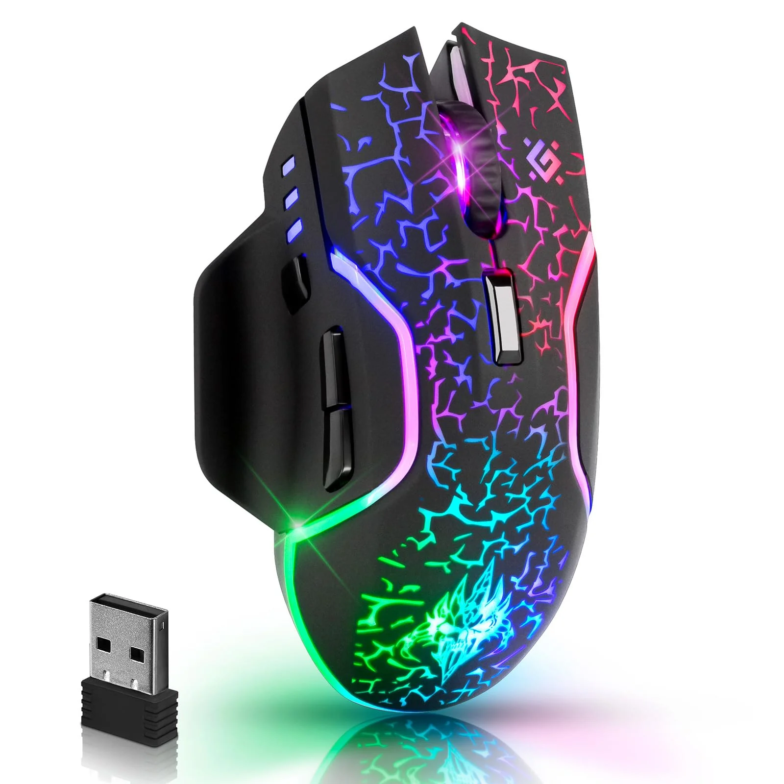 Defender Oneshot kabellose Gaming Maus 3200 DPI, 5 programmierbare Tasten, mehrfarbige RGB-Beleuchtung, bis zu 240 hrs Akkulaufzeit, Computermaus für PC, Mac, Laptop, Schwarz - Image 8
