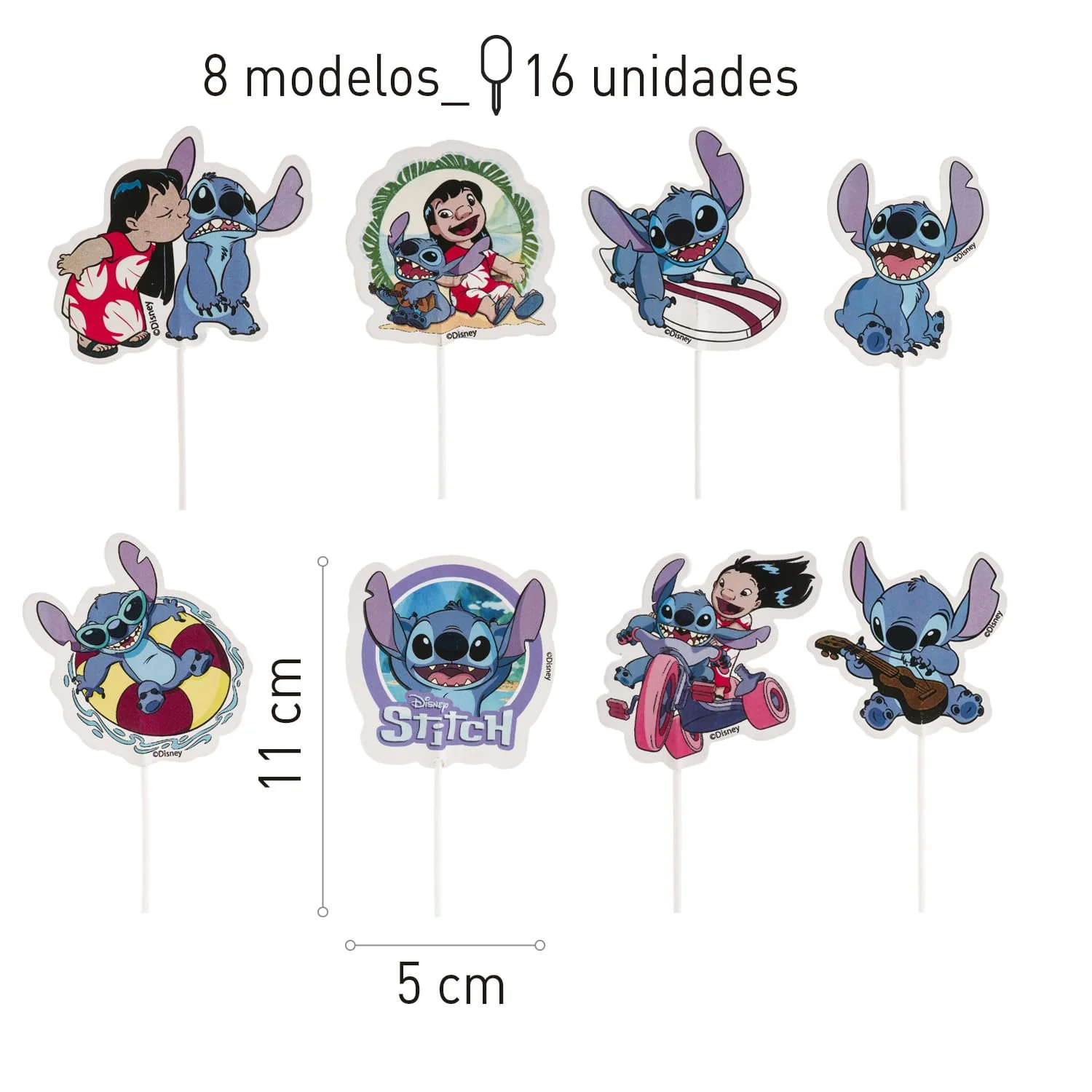 dekora - Cupcake Toppers von Lilo und Stitch in 8 Designs - Tortenstecker zum Dekorieren von Cupcakes, Muffins, Torten und anderen Süßigkeiten - Lebensmittelechte Dekoration für Backwaren - 16 Stück - Image 7