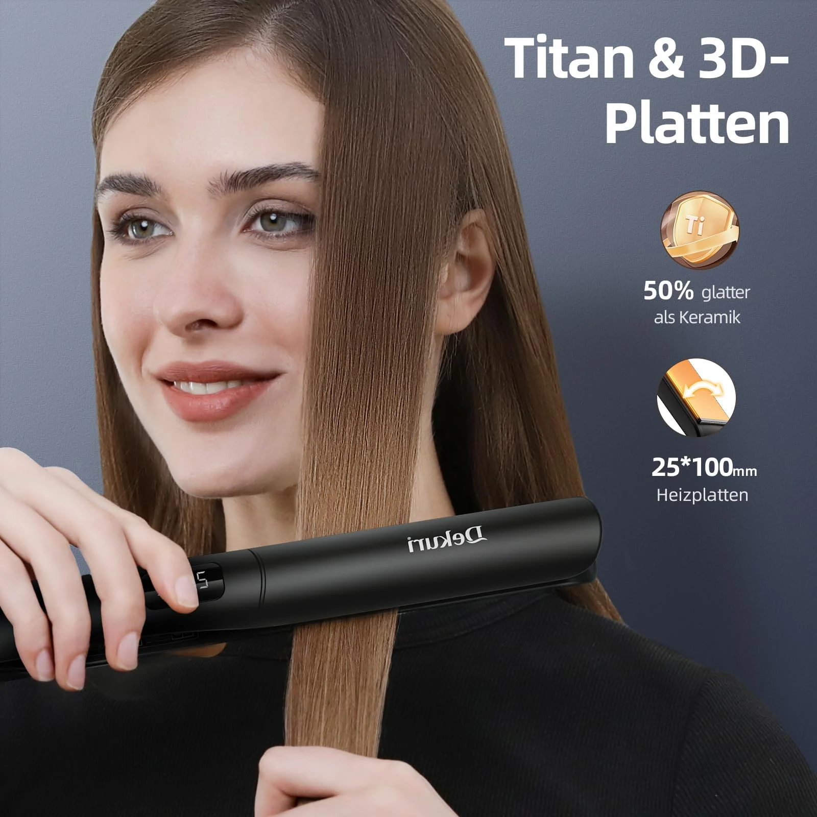 Dekuri 2 in 1 Glätteisen Locken und Glätten, Glatte Titanplatte Haarglätter, 30s Schnellaufheizung, 120-230℃ LED Display, Ionische Haarglätter für Frauen - Schwarz - Image 2