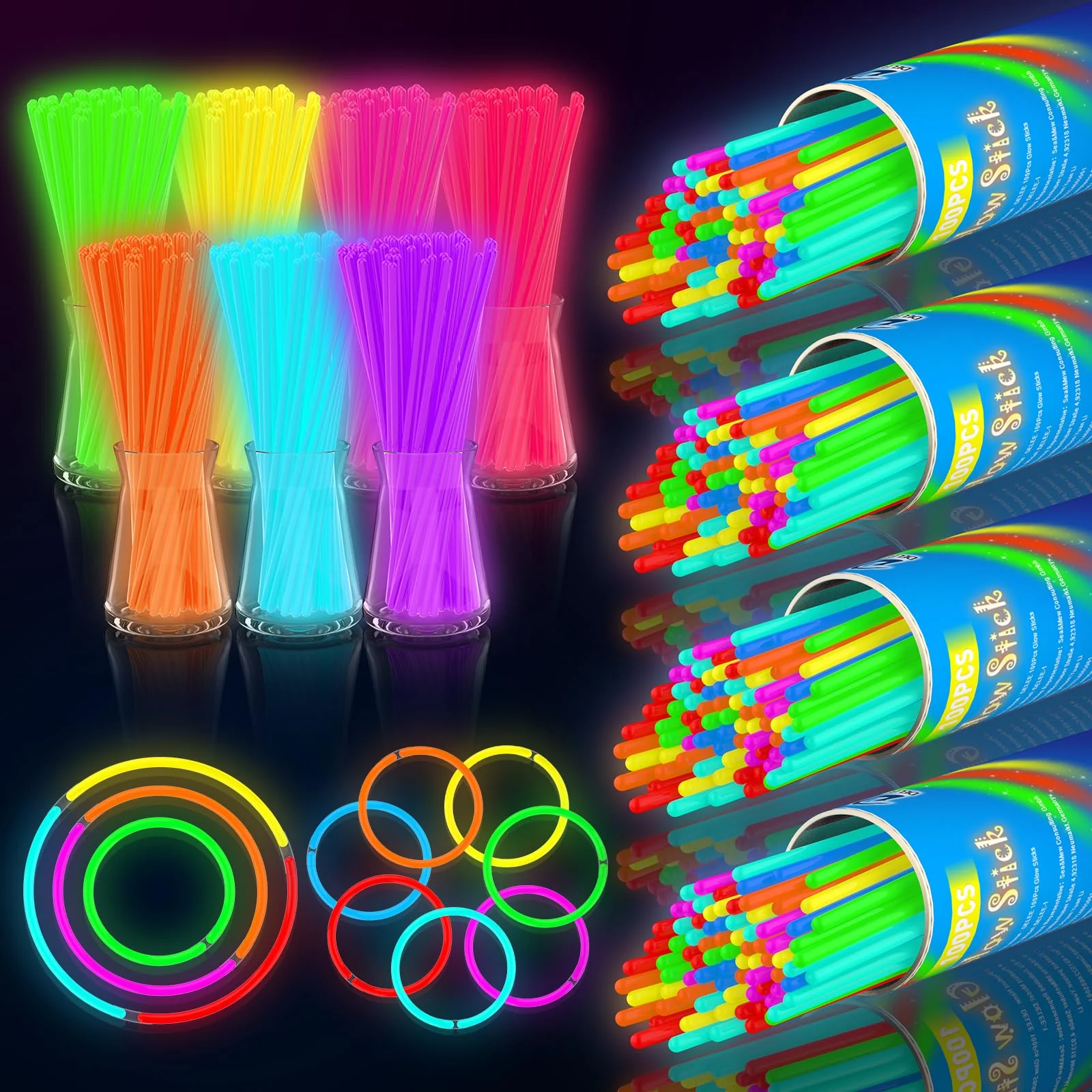 DELEE 400PCS Knicklichter, Leuchtstäbe Knicklichter Party Set, Glow Neon dunkle Partys Supplies für Kinder Knicklichter Partys deko,Halloween Dekorationen, Leuchtketten und Armbänder