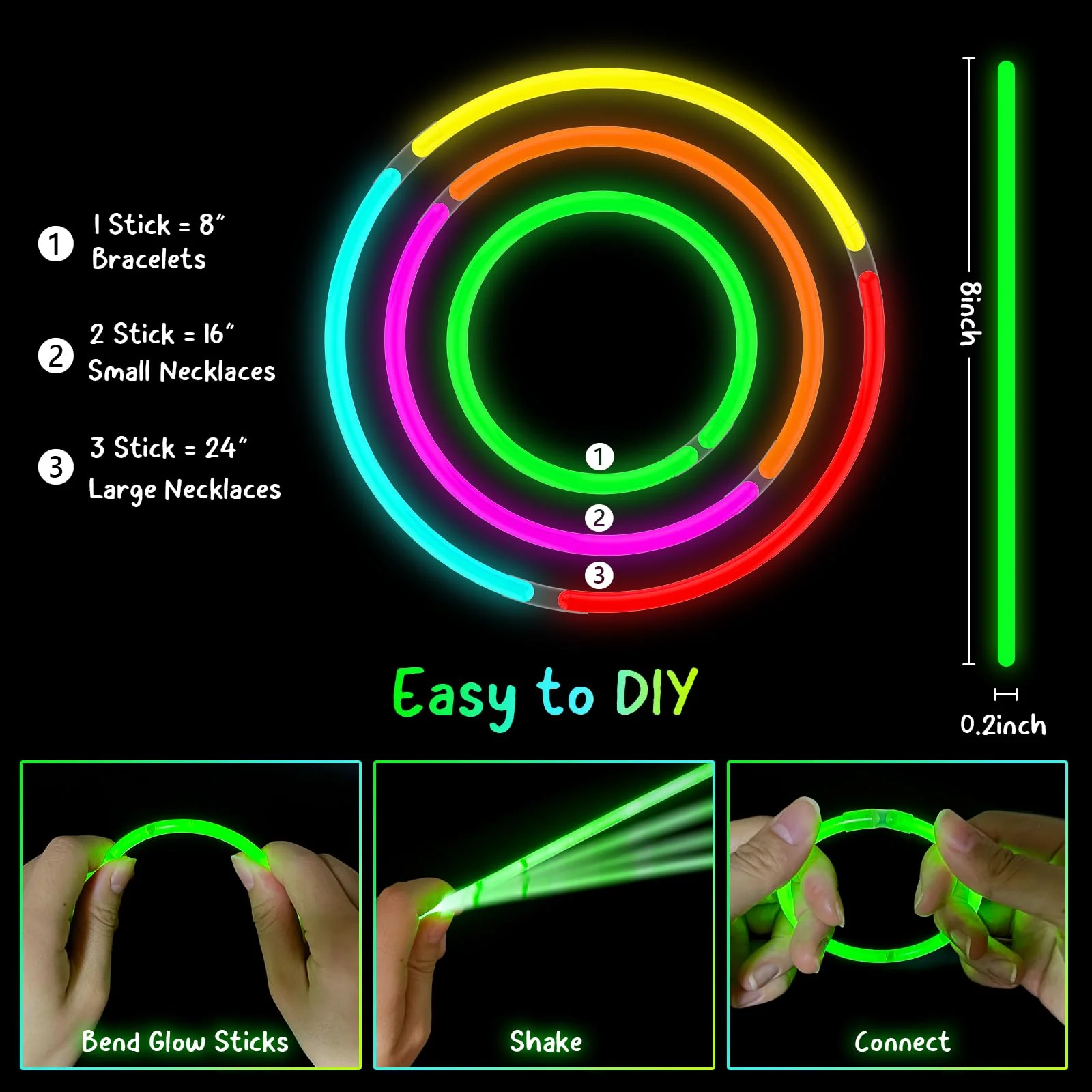 DELEE 400PCS Knicklichter, Leuchtstäbe Knicklichter Party Set, Glow Neon dunkle Partys Supplies für Kinder Knicklichter Partys deko,Halloween Dekorationen, Leuchtketten und Armbänder - Image 5