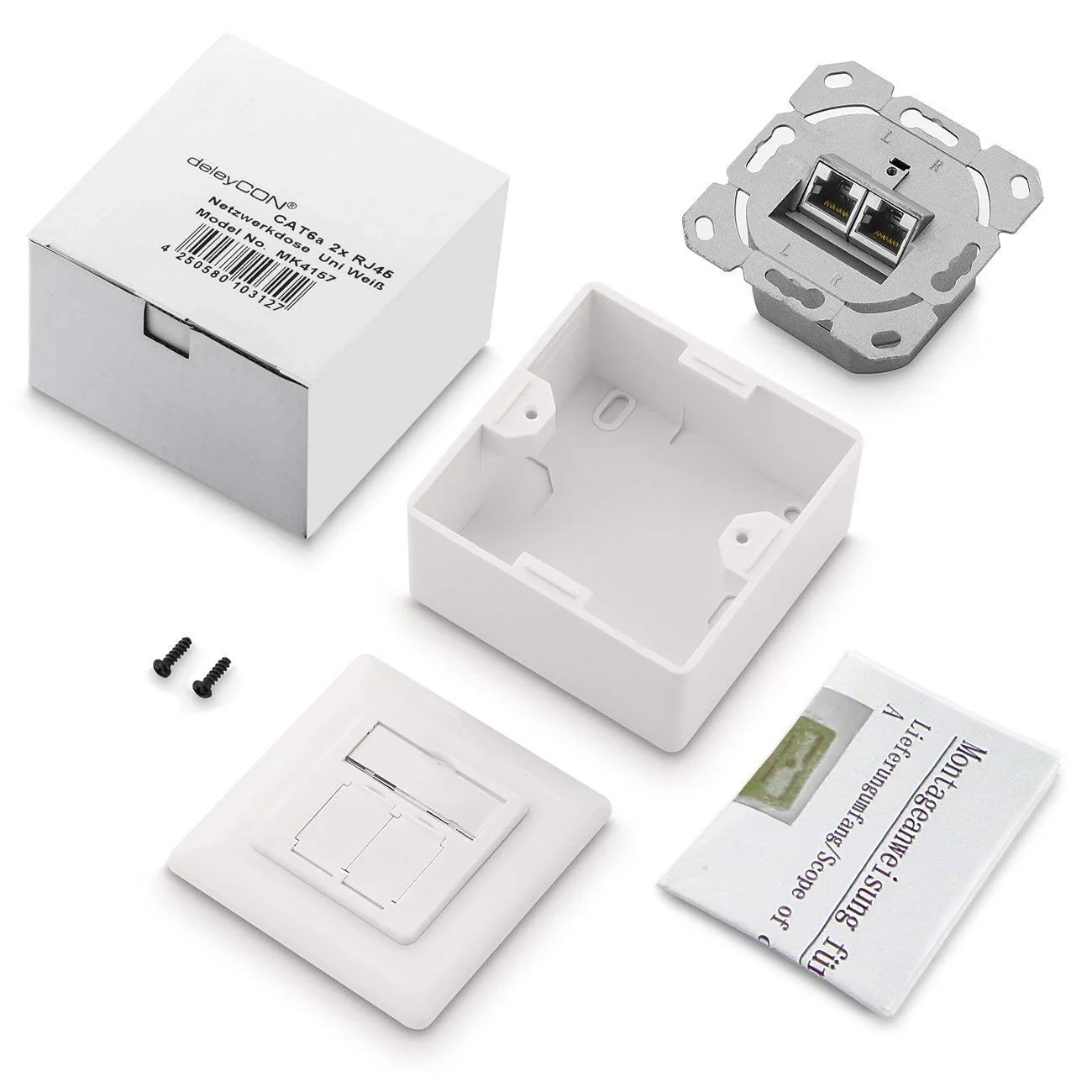 deleyCON 1x CAT 6a Universal Netzwerkdose - 2x RJ45 Port - Geschirmt - Aufputz oder Unterputz - 10 Gigabit Ethernet Netzwerk - EIA/TIA 568A&B - Weiß - Image 8