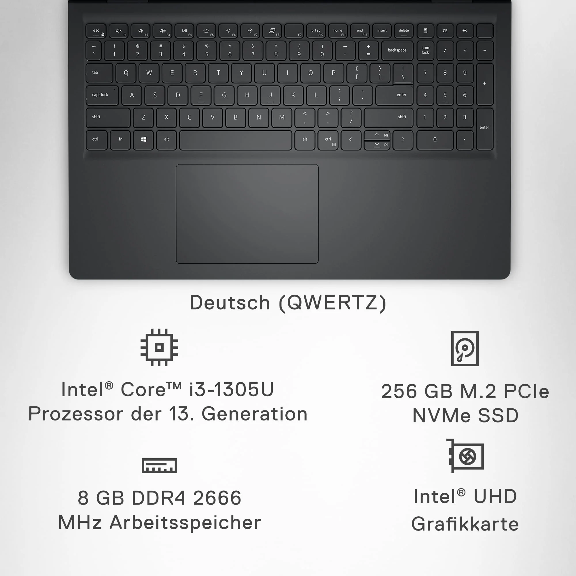 Dell Inspiron 15 3530 Laptop 15.6 Inch FHD (1920 x 1080) Display, Intel Core i3-1305U, 8 GB RAM, 256 GB SSD, Intel UHD Graphics, Fingerprint Reader, German Backlit Keyboard, Windows 11 Home, Black - Image 2