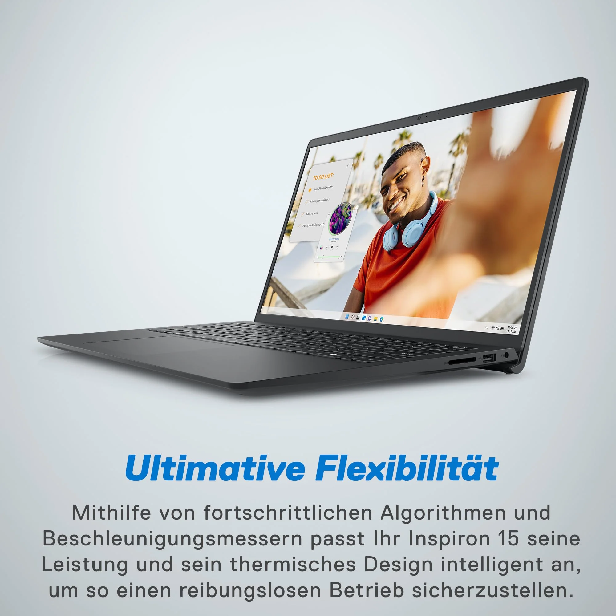 Dell Inspiron 15 3535 Laptop 15.6 Inch FHD 120Hz, AMD Ryzen 5 7520U, 8GB RAM LPDDR5, 512GB SSD, AMD Radeon Graphics, Intel Wi-Fi 6, Windows 11 Home, German QWERTY Black - Image 5