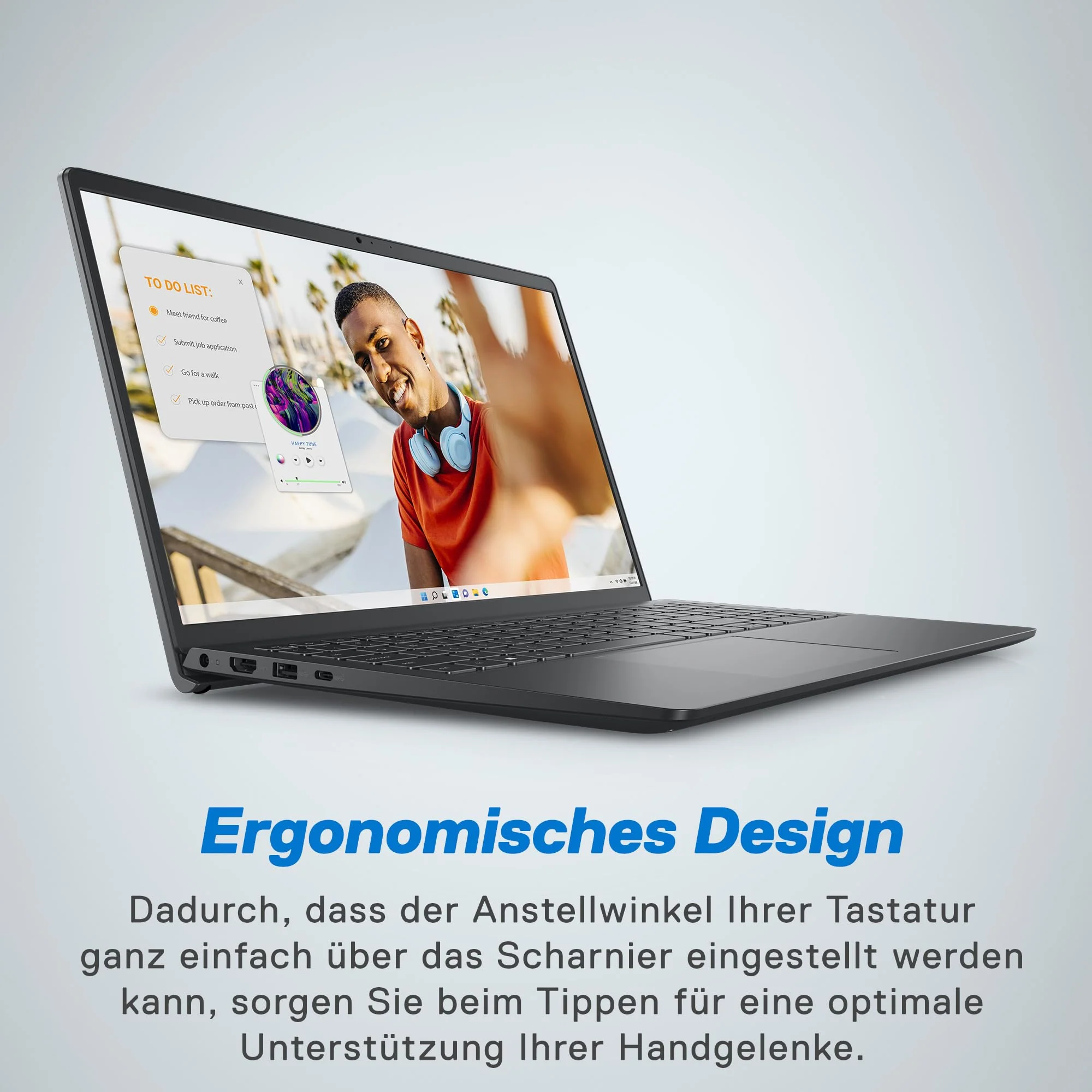 Dell Inspiron 15 3535 Laptop 15.6 Inch FHD 120Hz, AMD Ryzen 5 7520U, 8GB RAM LPDDR5, 512GB SSD, AMD Radeon Graphics, Intel Wi-Fi 6, Windows 11 Home, German QWERTY Black - Image 6