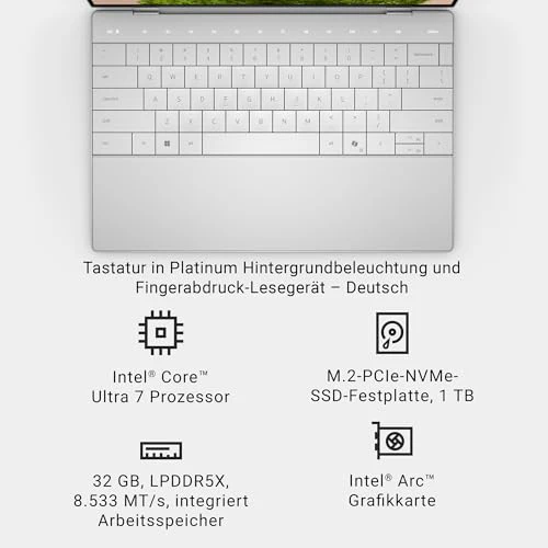Dell XPS 16 (9640) Laptop 16.3 Inch FHD+ 120 Hz, Intel Core Ultra 7 Series 1, 16 GB RAM, 1 TB SSD, Nvidia Geforce RTX 4050, Windows 11 Pro, Backlit Keyboard QWERTZ - Platinum - Image 3