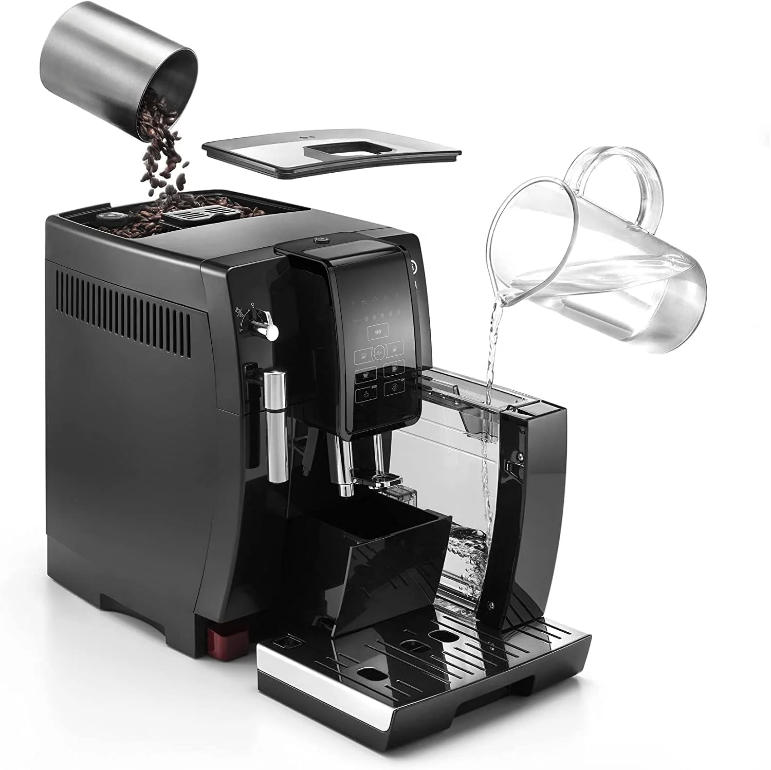 De'Longhi Dinamica ECAM 350.15.B Kaffeevollautomat mit Milchaufschäumdüse für Cappuccino, mit Espresso und Kaffee Direktwahltasten und Digitaldisplay mit Klartext, 2-Tassen-Funktion, Schwarz - Image 3