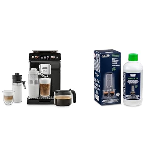 De'Longhi Eletta Explore ECAM452.57.G Kaffeevollautomat mit LatteCrema Milchsystem, heiße und kalte Getränke auf Knopfdruck, Touchscreen Farbdisplay, Kaffeekannen inkl., schwarz mit DLSC 500 Entkalker