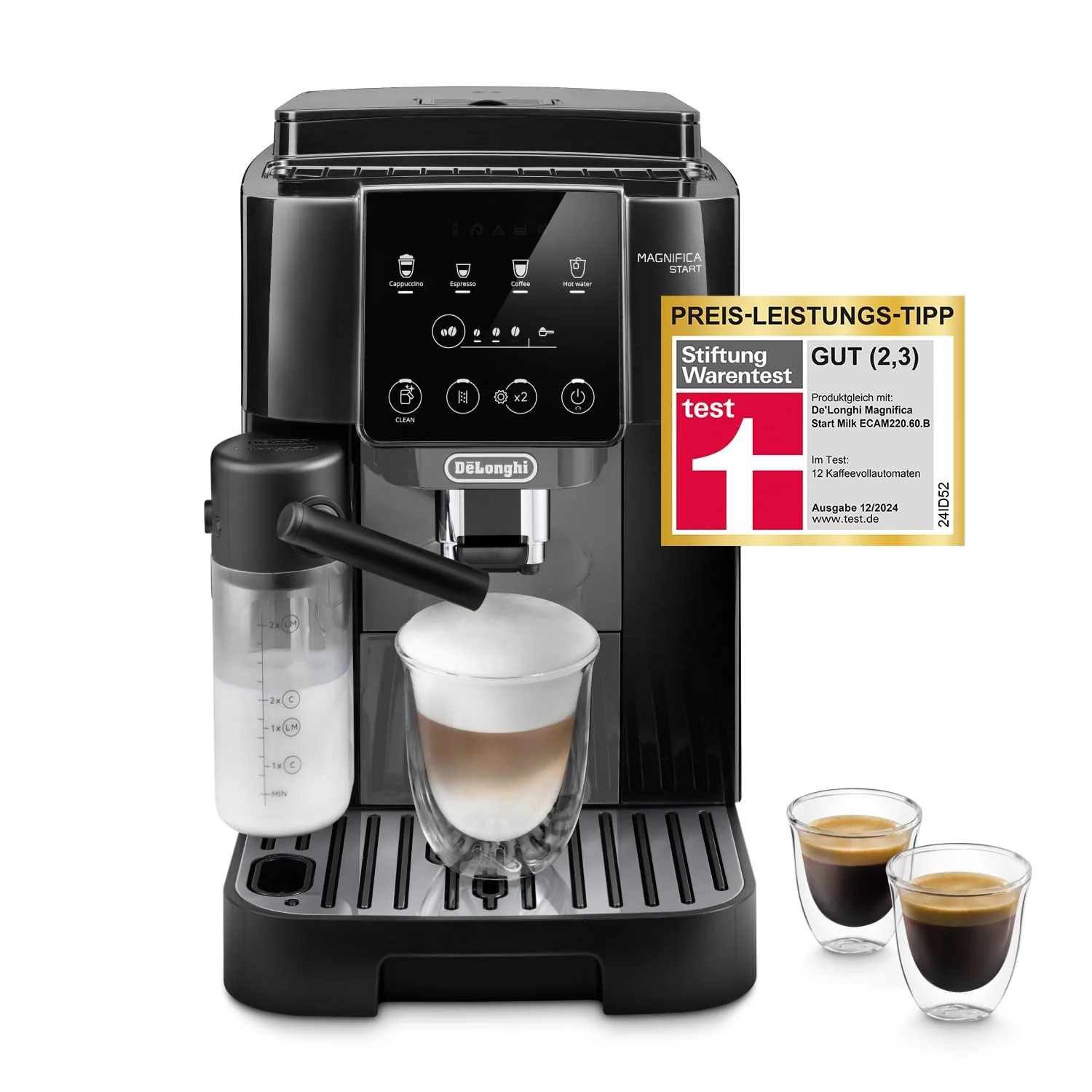 De'Longhi Magnifica Start ECAM222.60.BG, Kaffeevollautomat mit LatteCrema-Milchsystem für Automatischen Cappuccino, 4-Direktwahl-Tasten, Soft-Touch-Bedienfeld, "x2"-Funktion, 1450W, Schwarz/Grau - Image 3