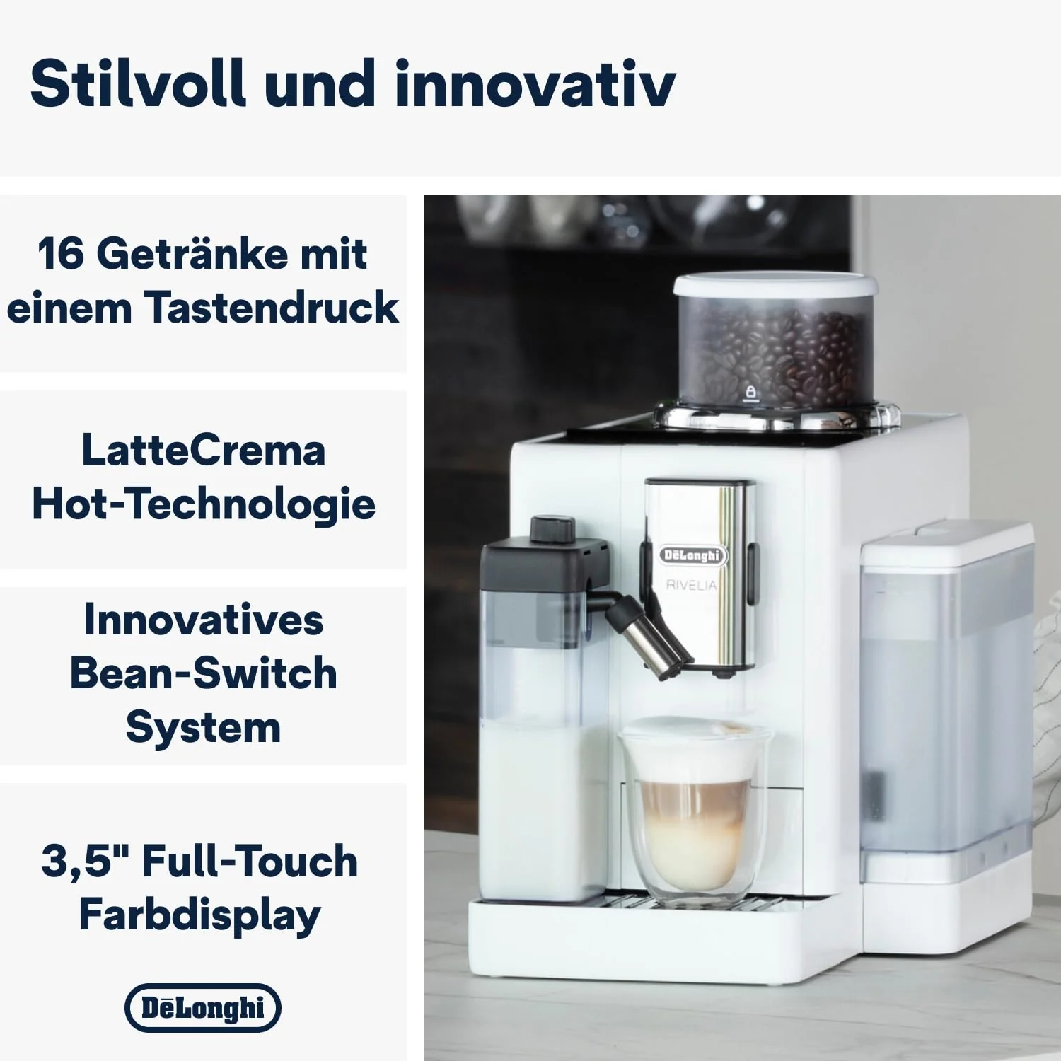 De'Longhi Rivelia EXAM440.35.BG Kaffeevollautomat mit Milchaufschäumdüse, Wechselbarer Bohnenbehälter, 8 Kaffeegetränke auf Knopfdruck, Extra-Shot-Funktion, 3,5" Touch-Display, Beige - Image 7
