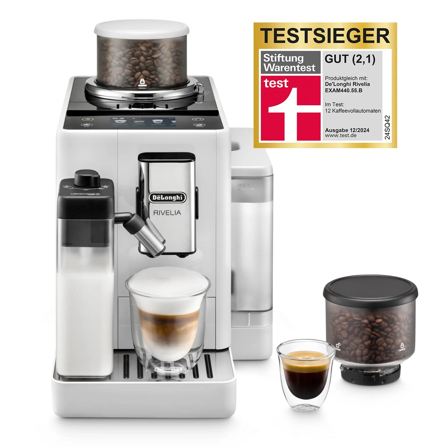 De'Longhi Rivelia EXAM440.35.BG Kaffeevollautomat mit Milchaufschäumdüse, Wechselbarer Bohnenbehälter, 8 Kaffeegetränke auf Knopfdruck, Extra-Shot-Funktion, 3,5" Touch-Display, Beige - Image 9