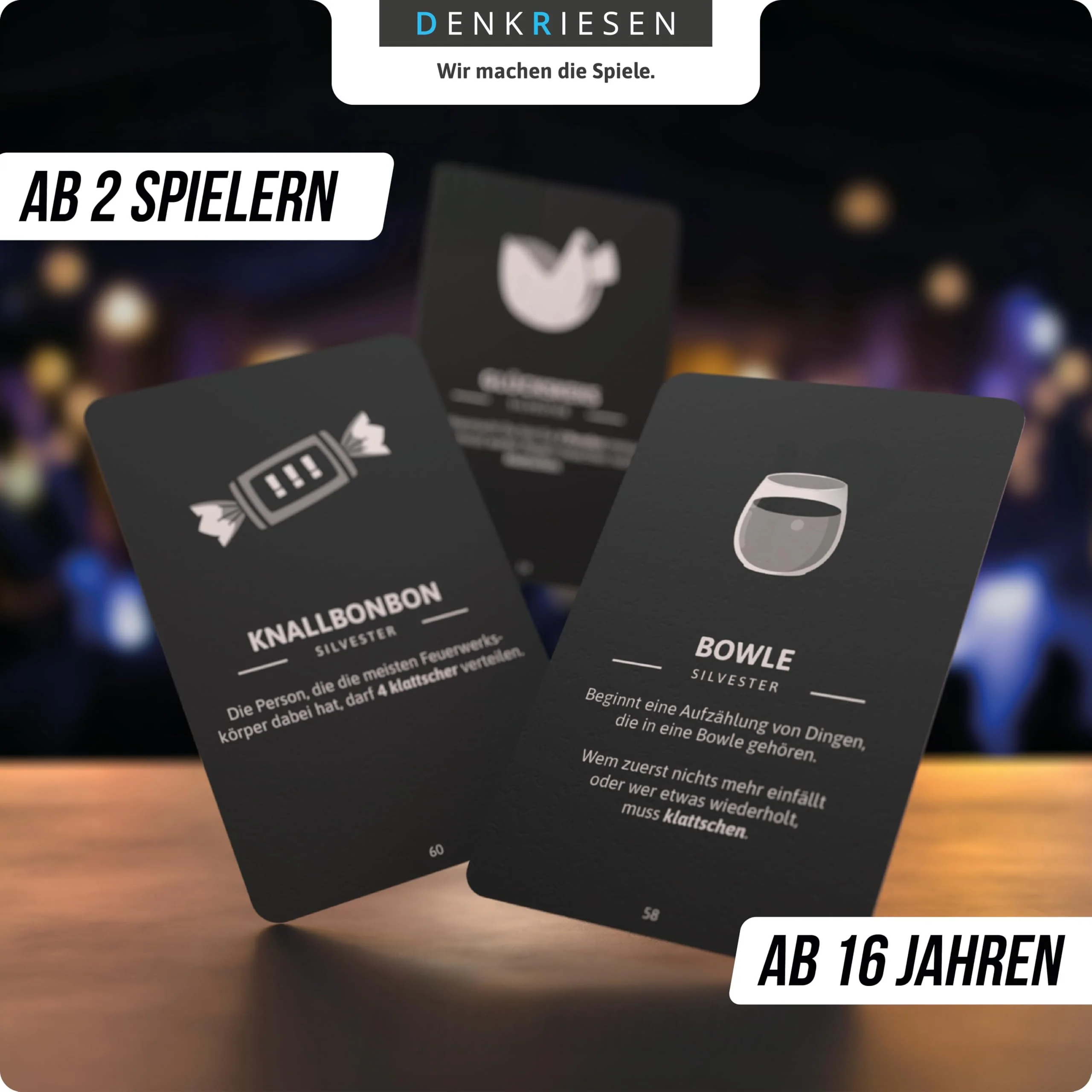 DENKRIESEN - klattschen® Silvester Edition | 2+ Spieler ab 16 Jahren | Kartenspiel für Erwachsene | Partyspiel & Gesellschaftsspiel | Wörterspiel für Spielabende und Feiern | Silvesterspiel - Image 6